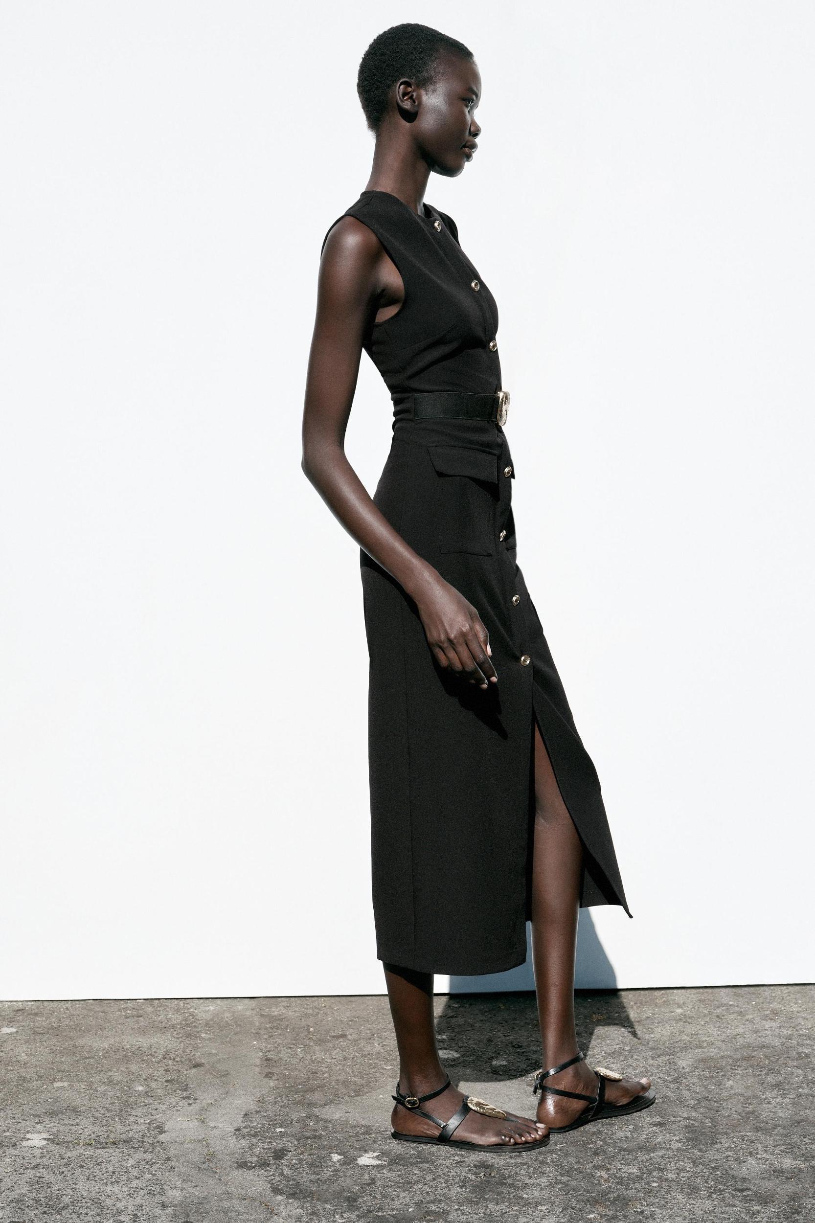 BELTED CREPE MIDI DRESS Product Image