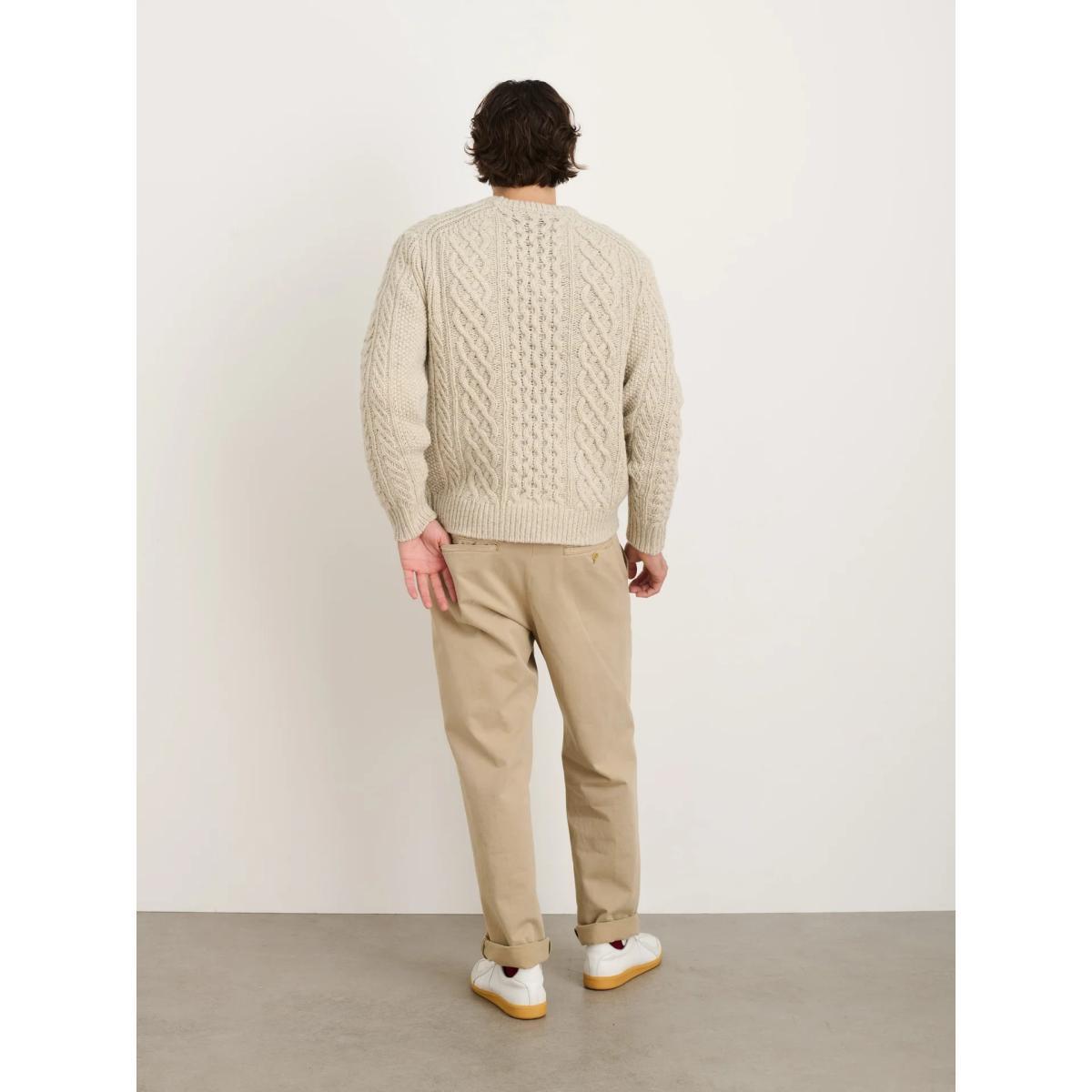 Fisherman Cable Crewneck Donegal Wool Oatmeal Product Image