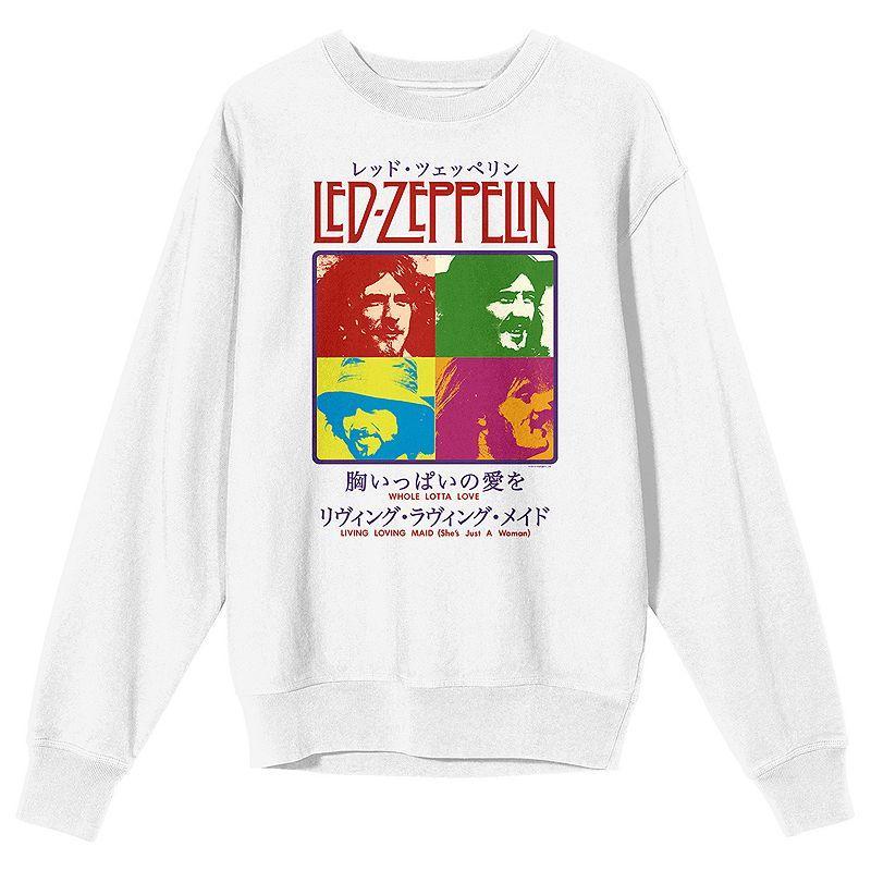 Men's Led Zeppelin Colorful Band Long Sleeve Graphic Pullover, Size: XL, White Product Image