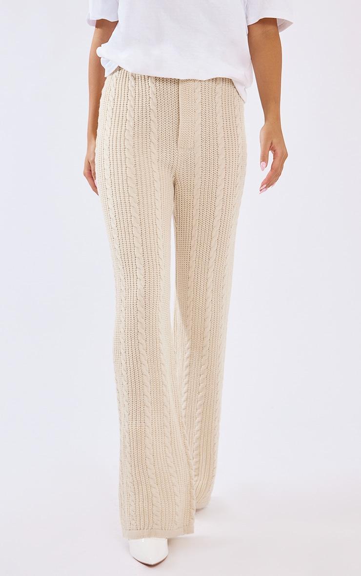 Stone Cable Knit Wide Leg Pants Product Image