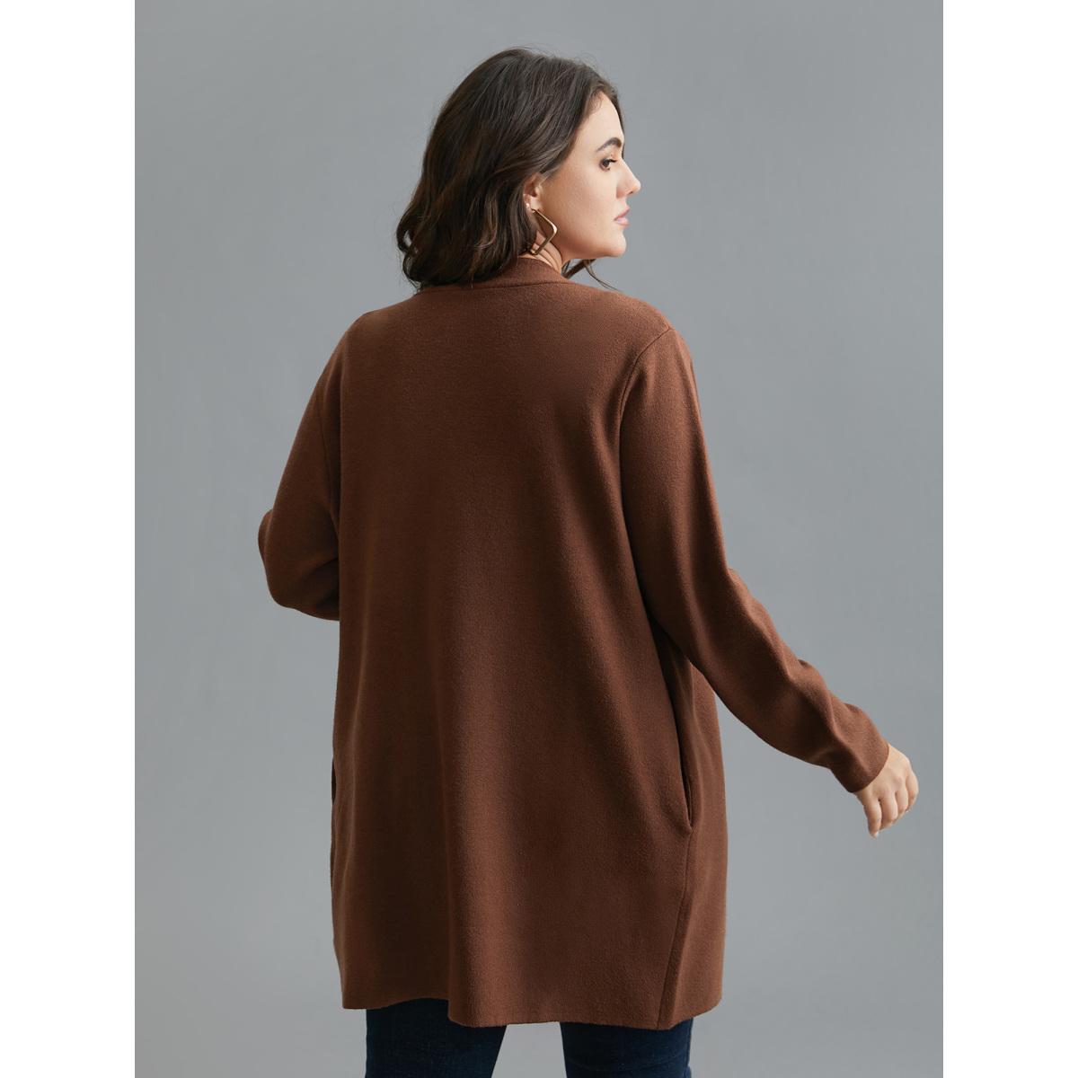 Plus Size Supersoft Essentials Side Pocket Collared Knit Cardigan Browncoffeecolor Women Casual Loose Long Sleeve Everyday Cardigans BloomChic 22-24/3X Product Image