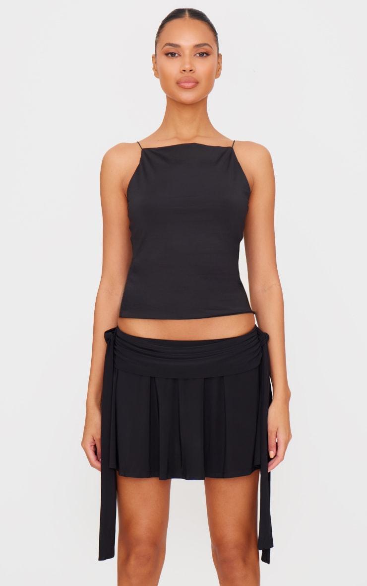 Black Slinky Tie Side Flippy Mini Skirt Product Image