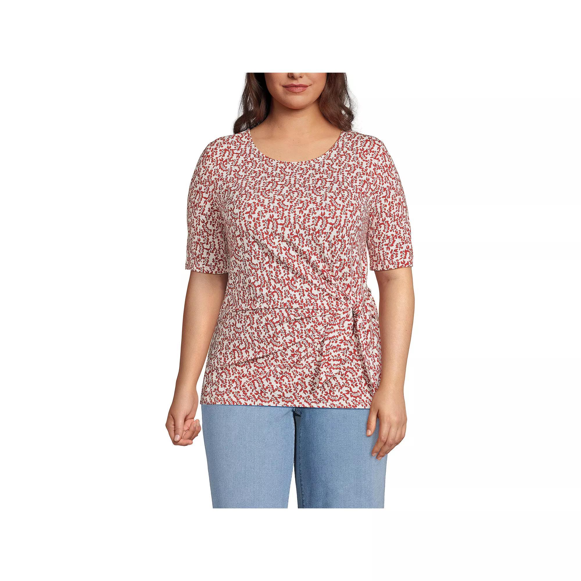 Women's Plus Size Lands' End Lightweight Jersey Tie Front Top, Size: 3XL, Black Product Image