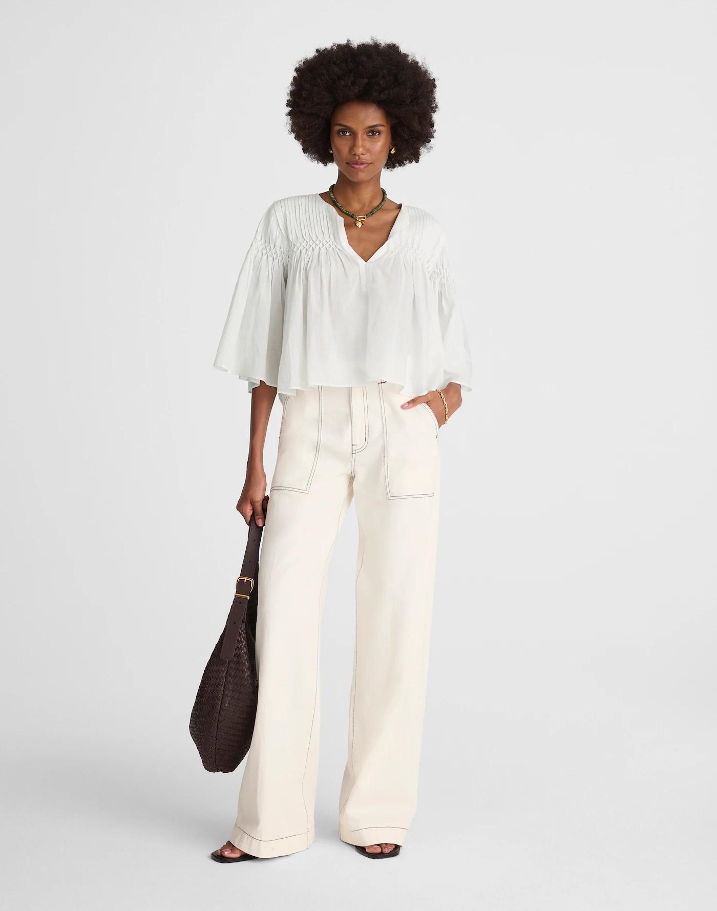 Pintucked Flutter-Sleeve Top Product Image