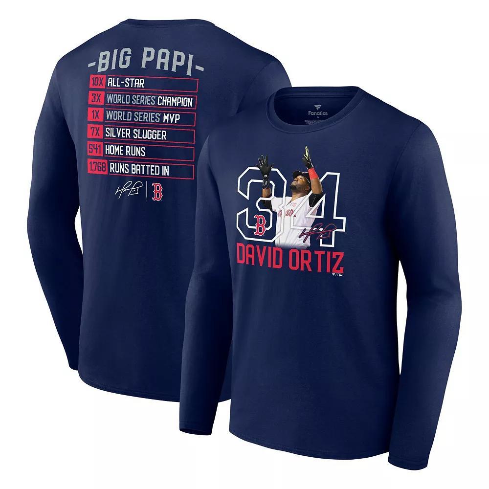 Men's Fanatics Branded David Ortiz Navy Boston Red Sox Stats Resume Long Sleeve T-Shirt, Size: Small, Blue Product Image