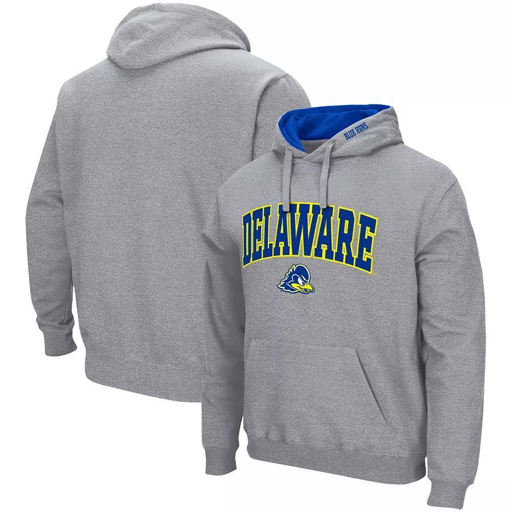 Men's Colosseum Heathered Gray Delaware Fightin' Blue Hens Arch & Logo 3.0 Pullover Hoodie, Size: 3XL, Grey Product Image