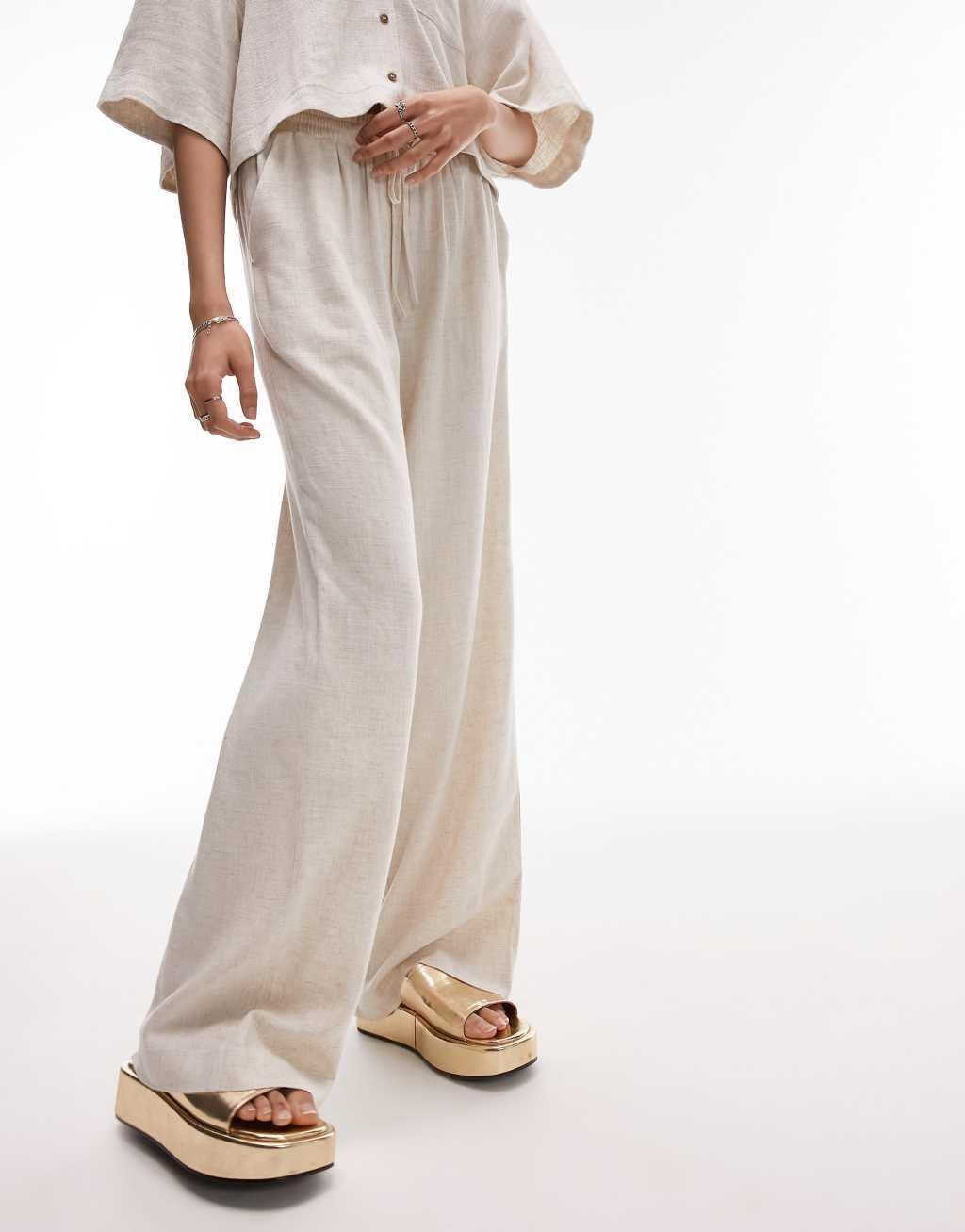 Topshop sand linen look wide leg relaxed pants Product Image