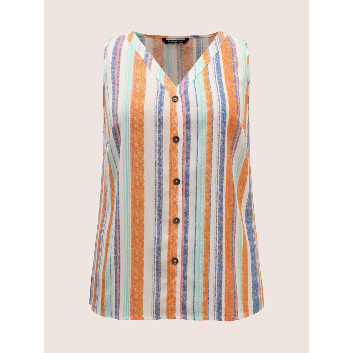 Plus Size Colored Striped Button Detail Tank Top Women Multicolor Casual Button V-neck Everyday Tank Tops Camis BloomChic 14-16/1X Product Image