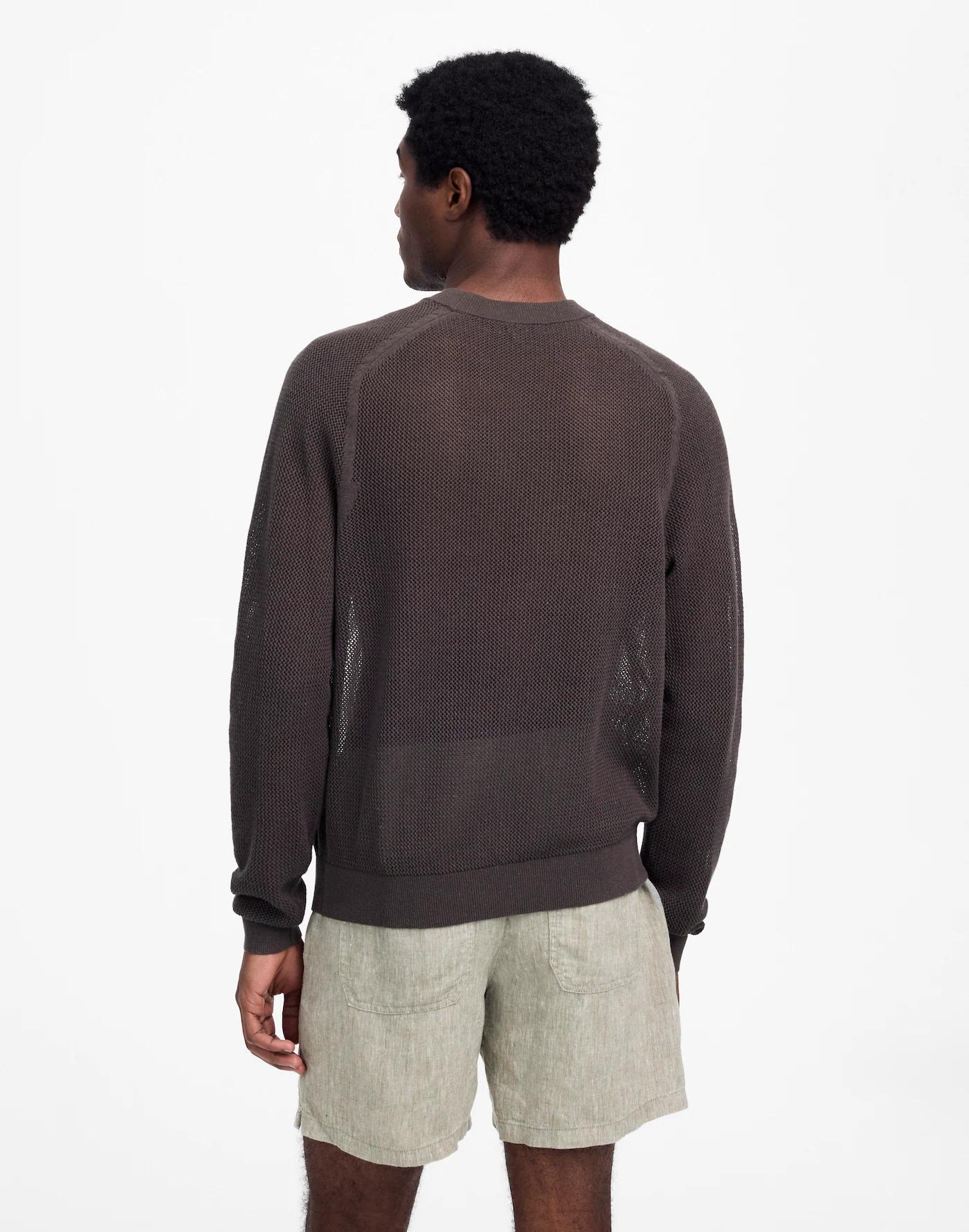 Mesh-Knit Crewneck Sweater in Lightweight Cotton-Linen Blend Product Image