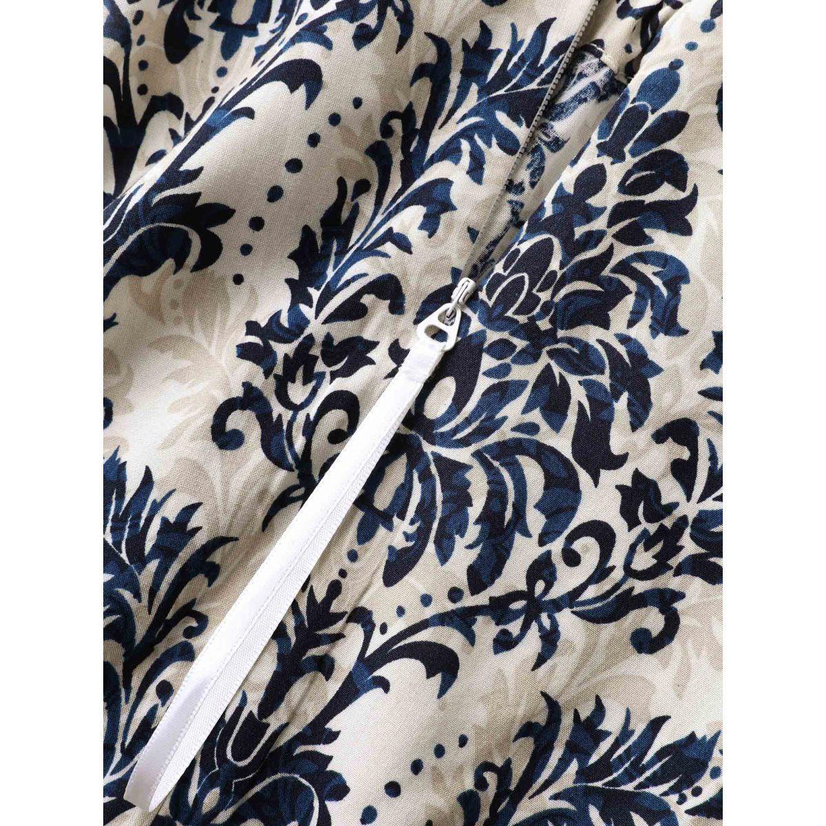 Plus Size DarkBlue Rayon Damask Print Stretchy Waist Jumpsuit Women Sleeveless Halter neck Vacation Loose Jumpsuits BloomChic 12/L Product Image