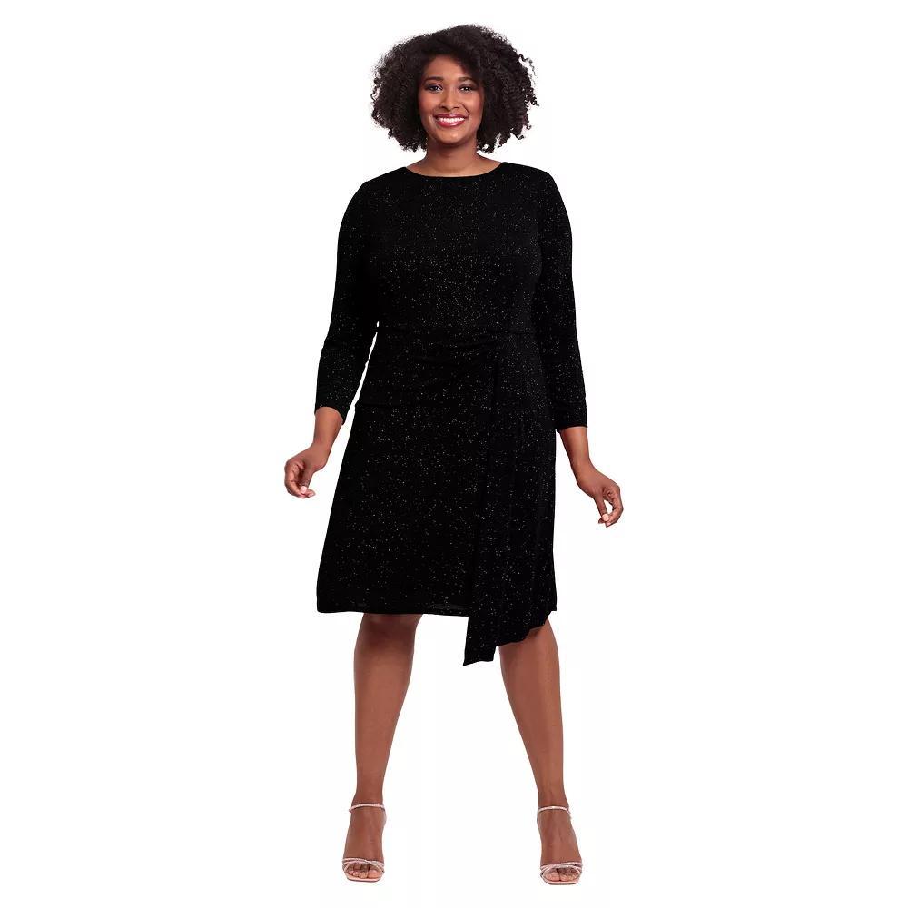 Plus Size London Times Sparkly Long Sleeve Drape Skirt Dress, Women's, Size: 22 W, Purple Product Image