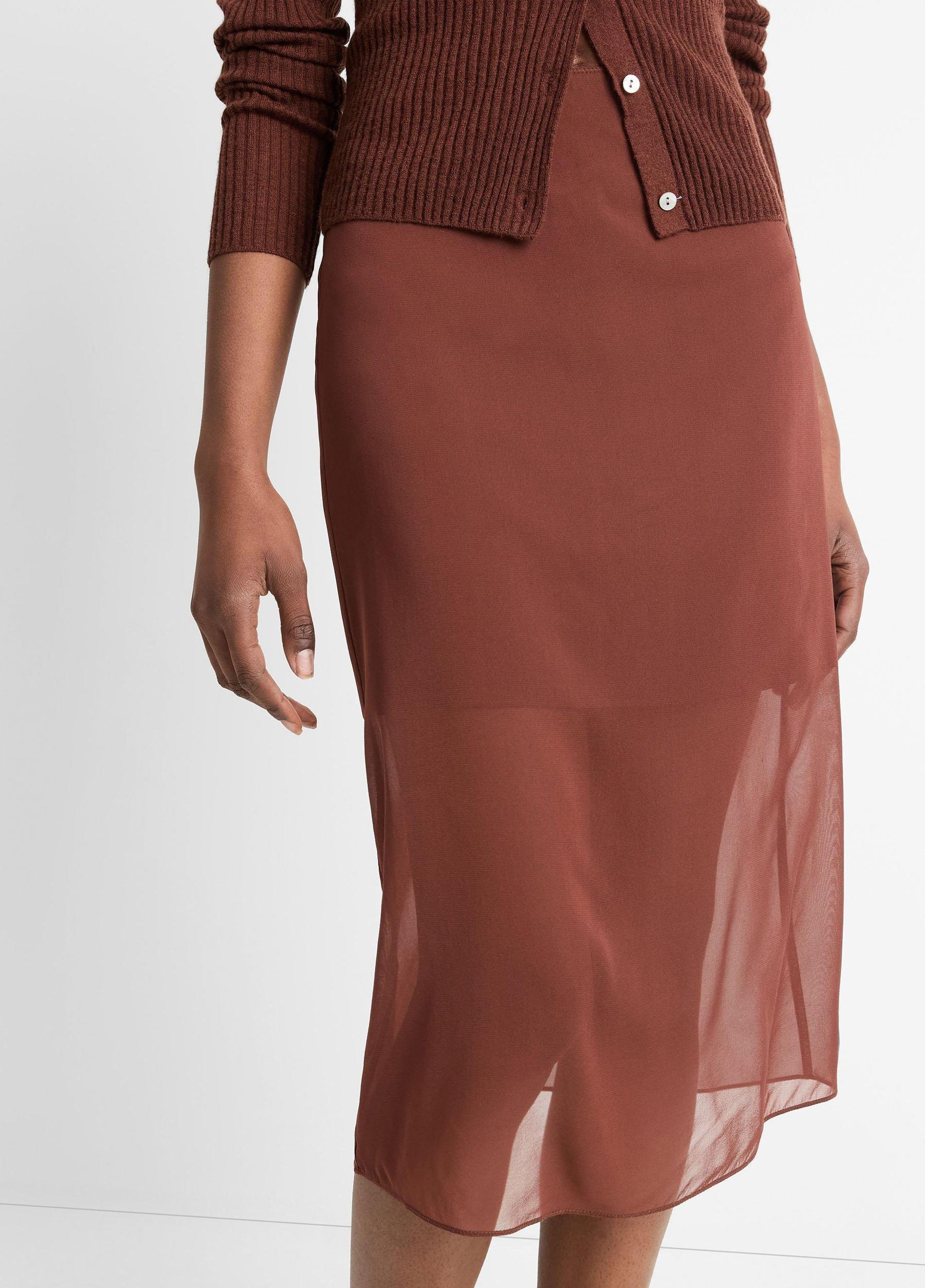 Womens Sheer Stretch-Silk Overlay Skirt, Deep Rosewood, Size 6 Vince Product Image