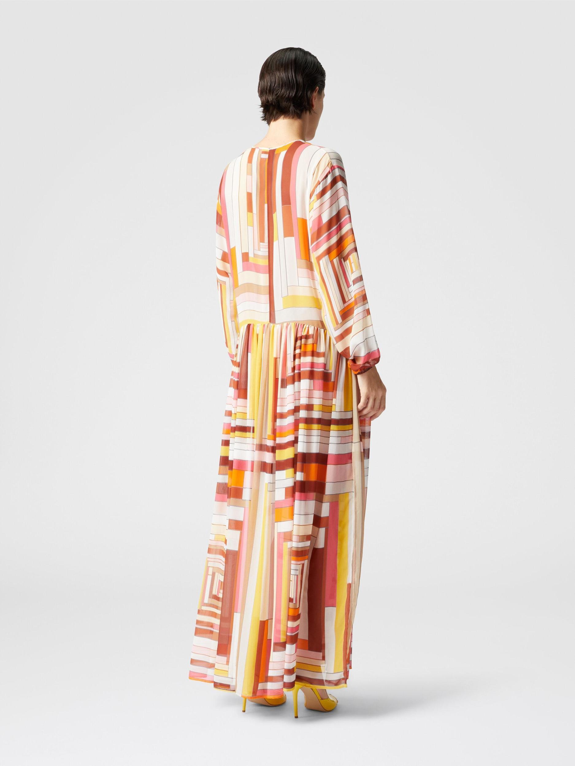 Long cover-up dress in printed silk with long sleeves Product Image