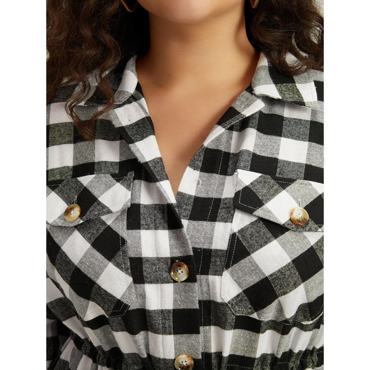 Plus Size Halloween Plaid Drawstring Pocket Button Through Coat Women Black Drawstring Pocket Dailywear Jackets BloomChic 26/4X Product Image