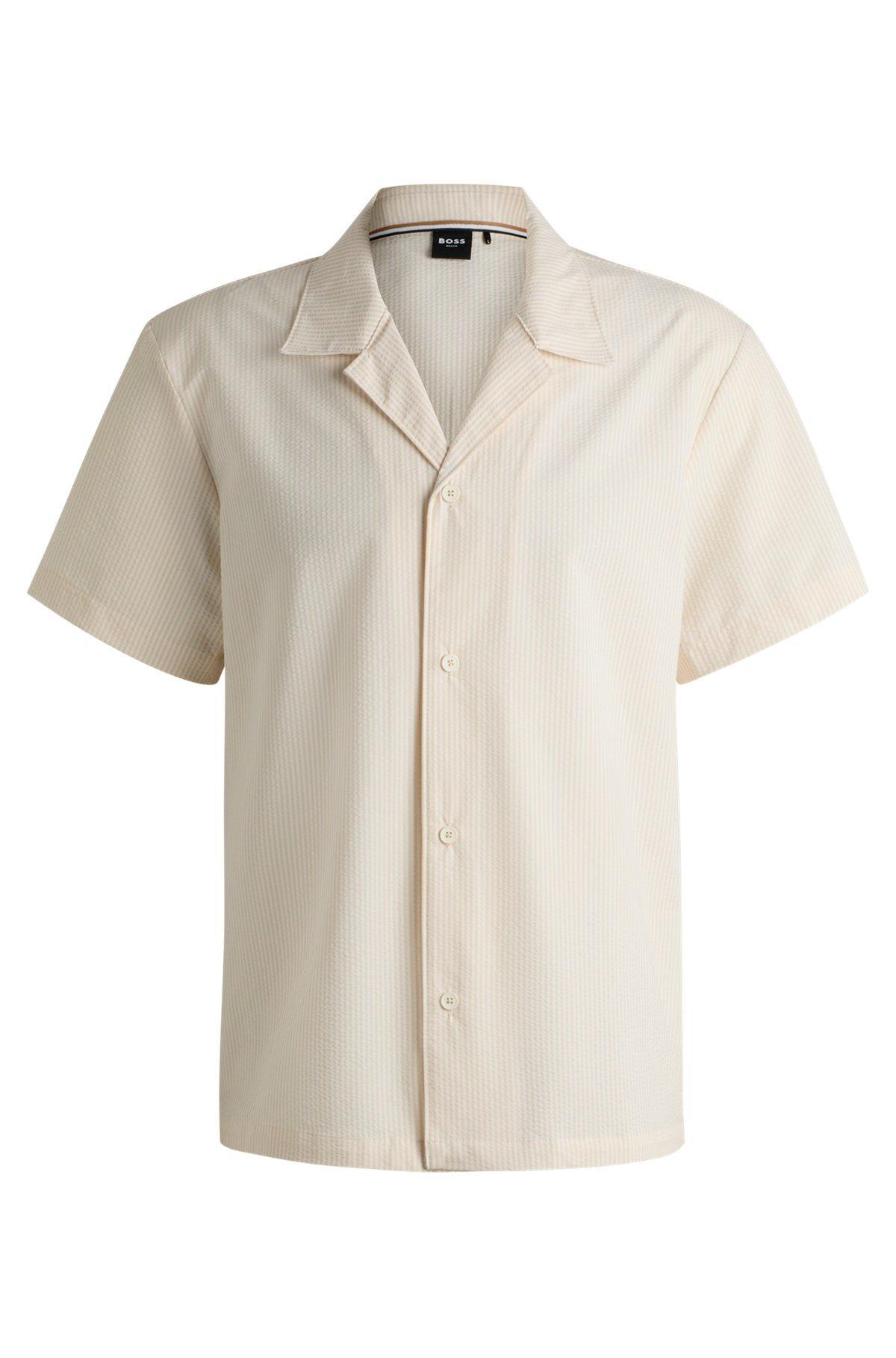 BOSS - Regular-fit beach shirt in seersucker fabric - Dark Blue Product Image