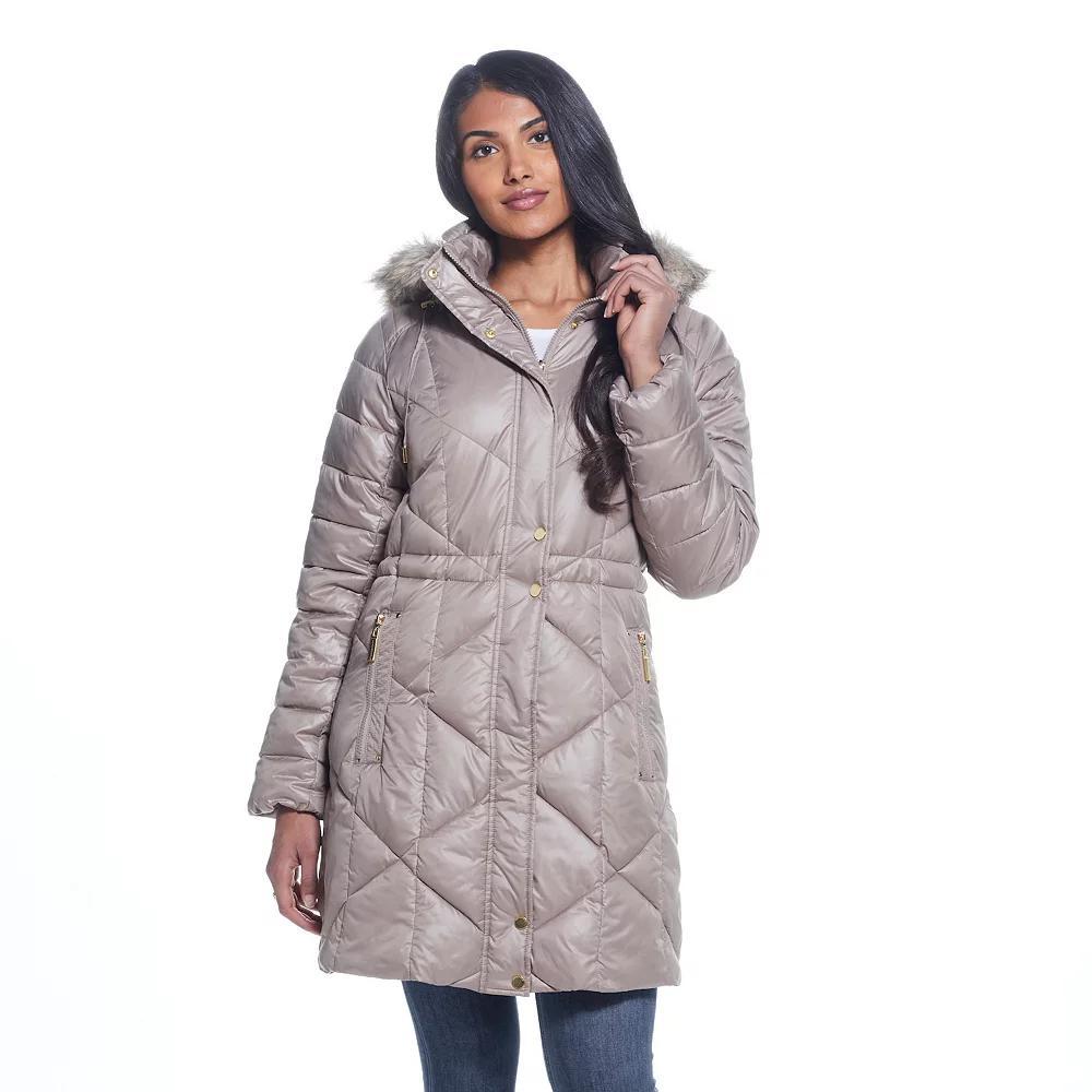 Women's Weathercast Hood Quilted Puffer Coat, Size: Small, Brown Product Image