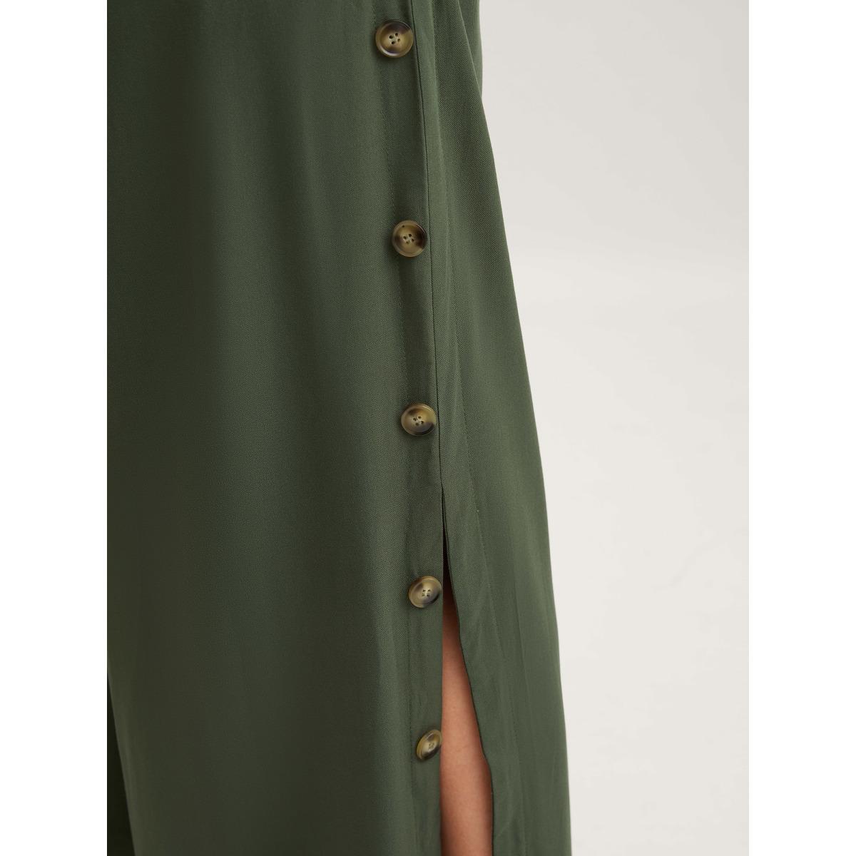 Plus Size ArmyGreen Rayon Adjustable Elastic Waist Slit Jumpsuit Women Sleeveless Non Everyday-Casual Loose Jumpsuits BloomChic 26/4X Product Image