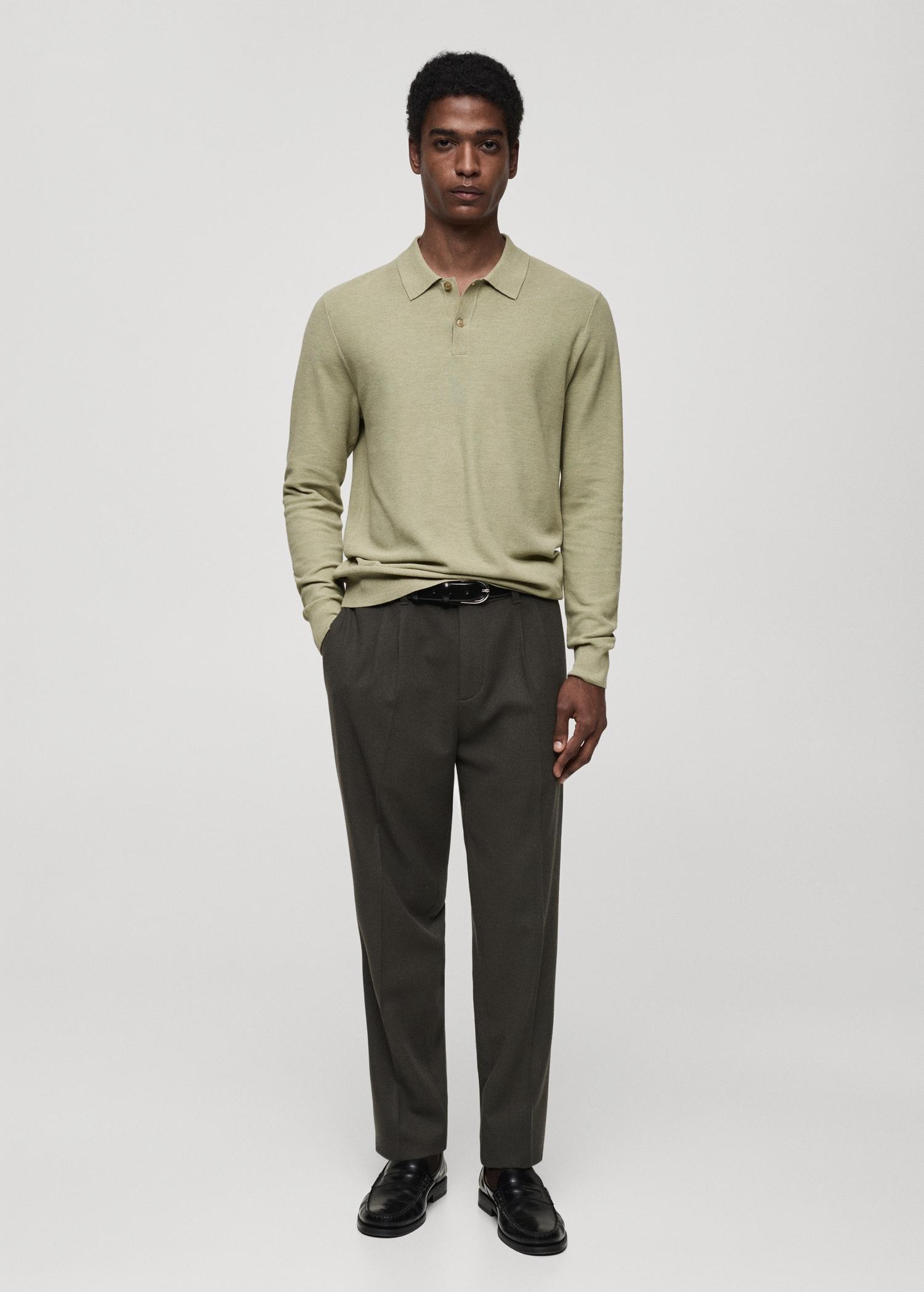 Micro-structured cotton knitted polo shirt - Men | MANGO USA Product Image