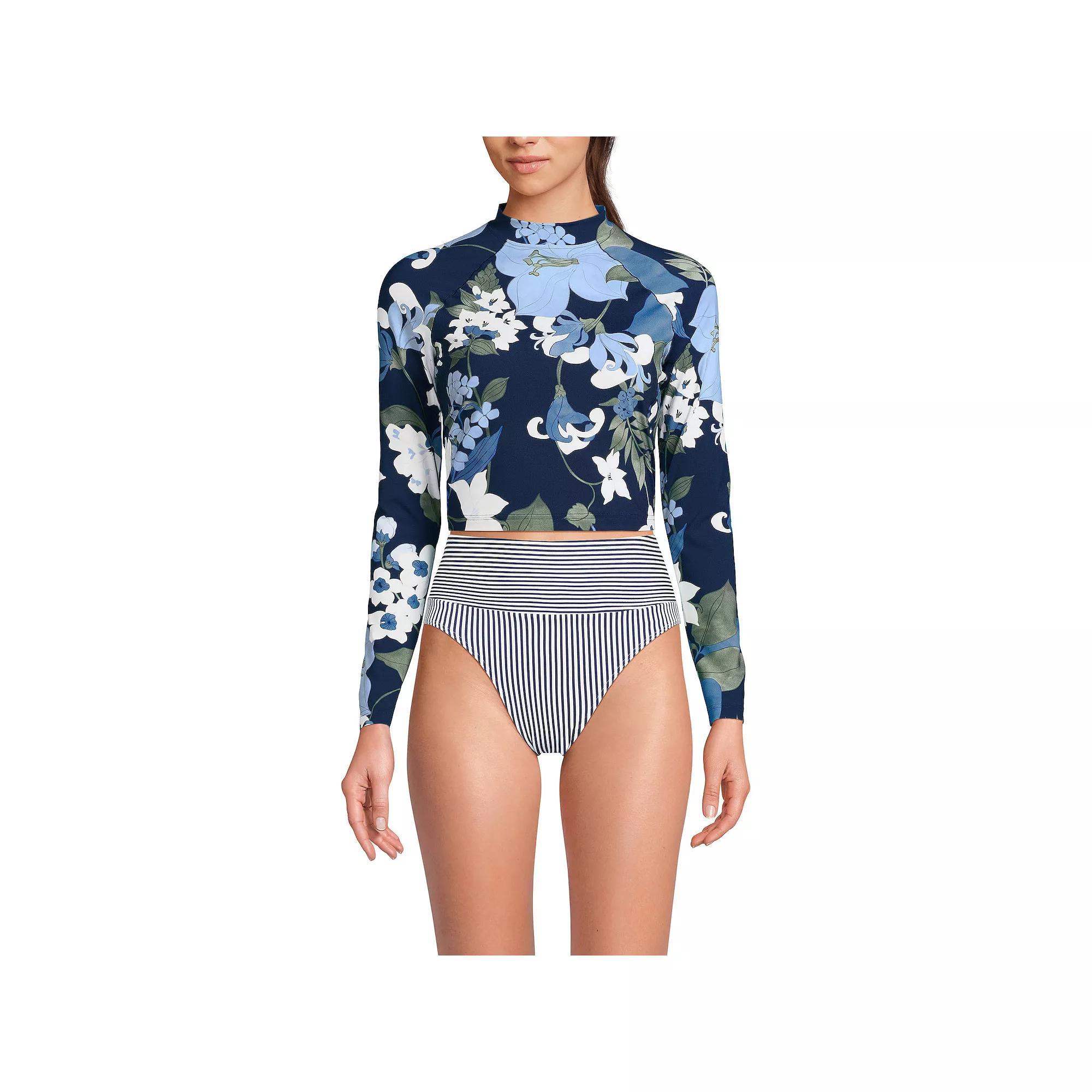 Women's Lands' End Long Sleeve Cropped UPF 50 Rash Guard Swim Top, Size: Small, Wild Purple Dark Wine Product Image