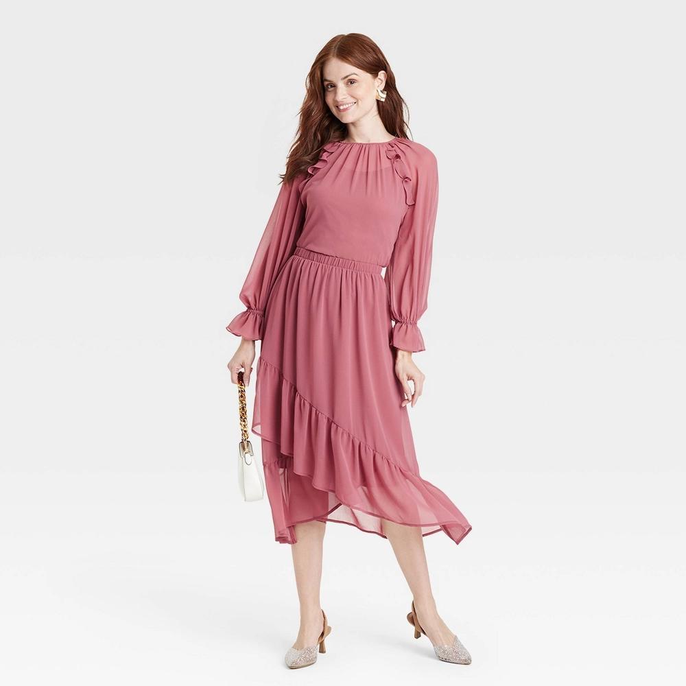 Womens Ruffle Midi Skirt - A New Day Rose M Product Image