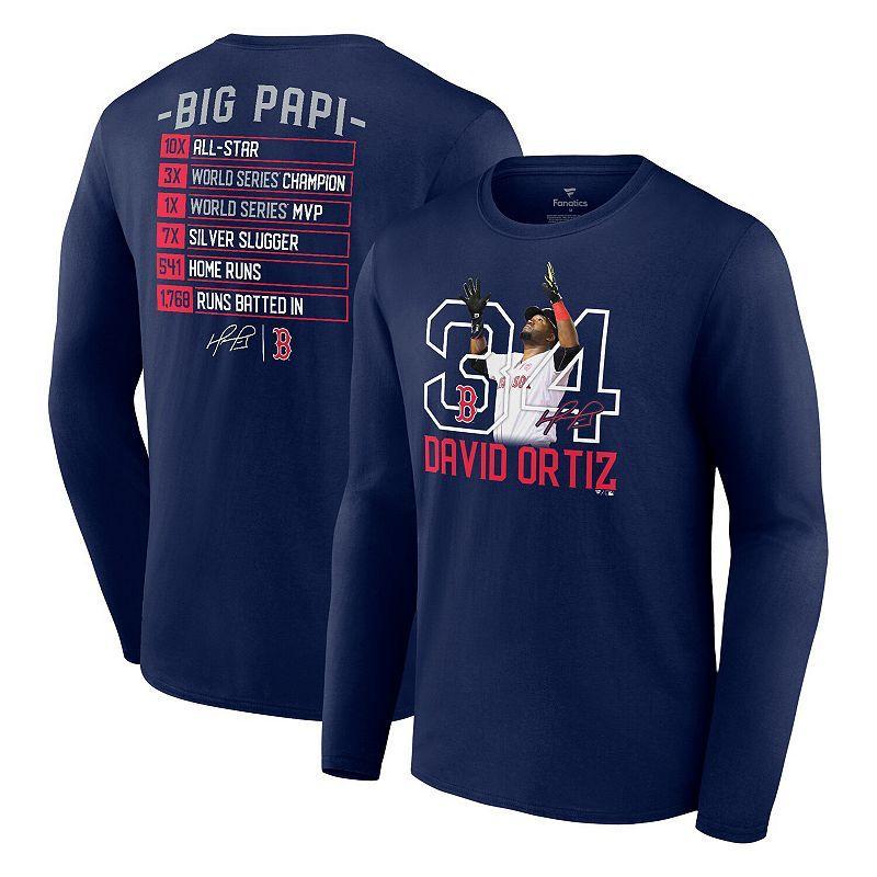 Men's Fanatics Branded David Ortiz Navy Boston Red Sox Stats Resume Long Sleeve T-Shirt, Size: Small, Blue Product Image