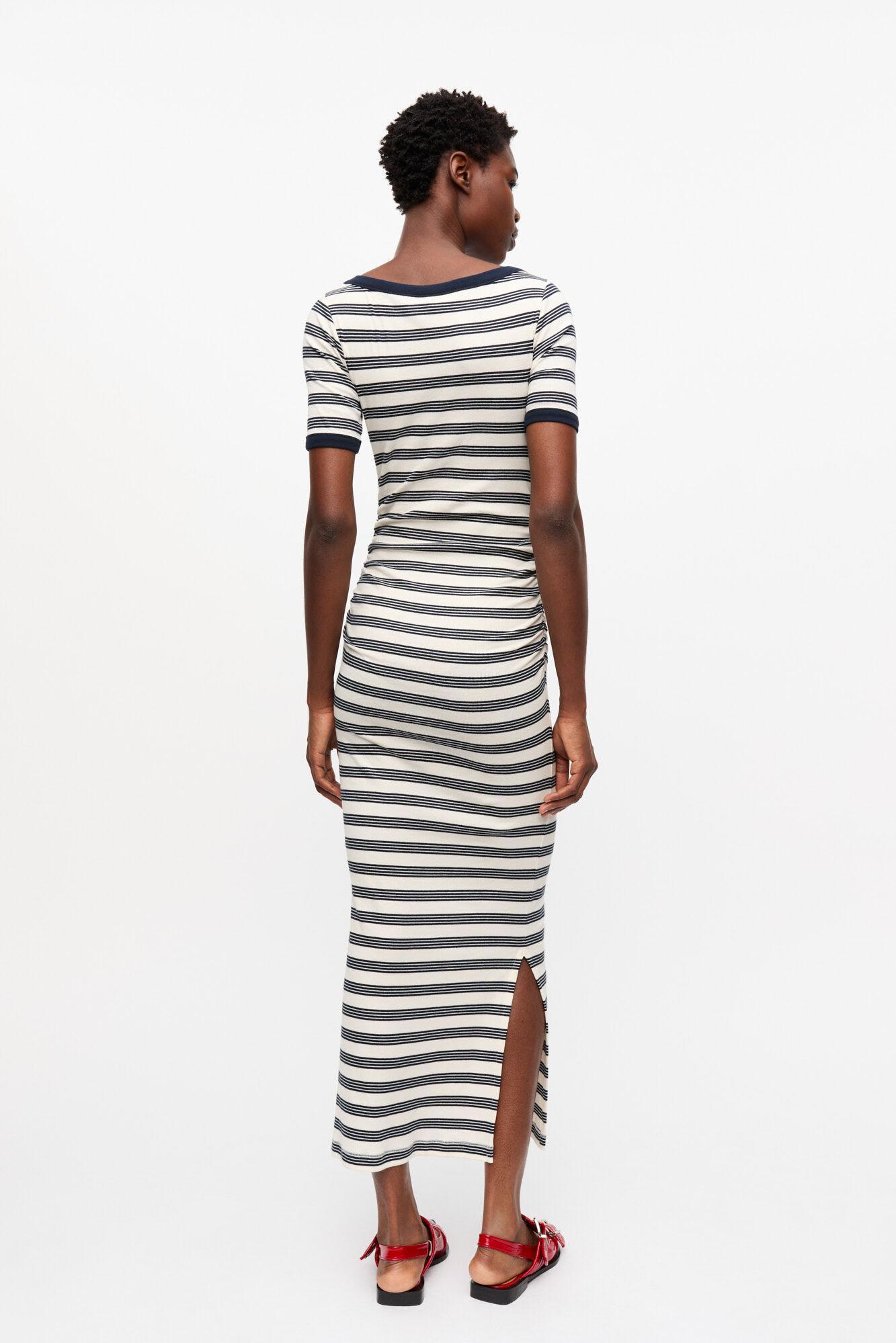 Striped Soft Cotton Rib Short Sleeve Dress Product Image
