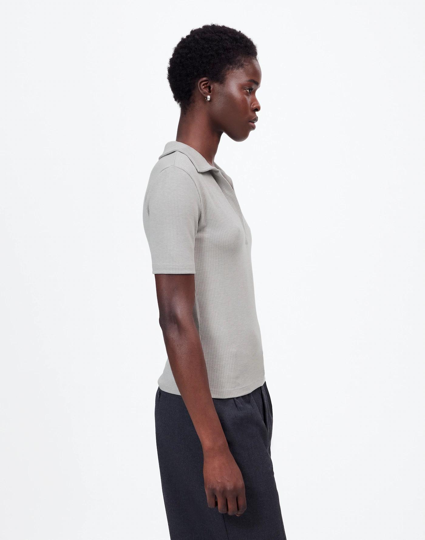 Drapey Rib Short-Sleeve Polo Top Product Image