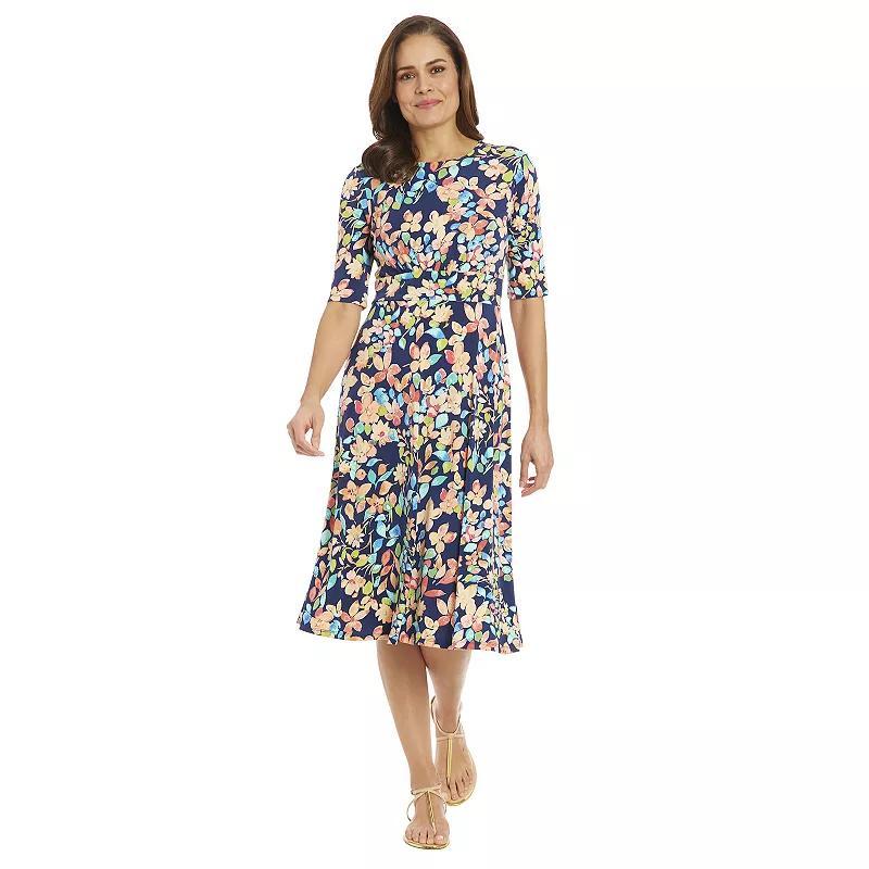 Women's London Times Printed Midi A-Line Dress, Size: 6, Navy Pink Product Image