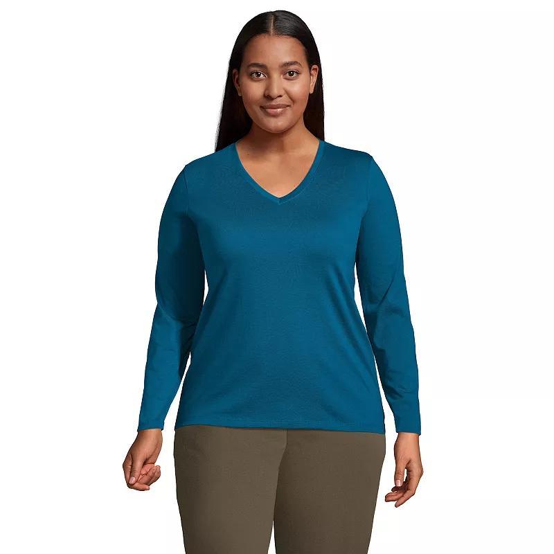 Plus Size Lands' End Long Sleeve Relaxed-Fit Supima Cotton V-Neck Tee, Women's, Size: 3XL, Black Product Image