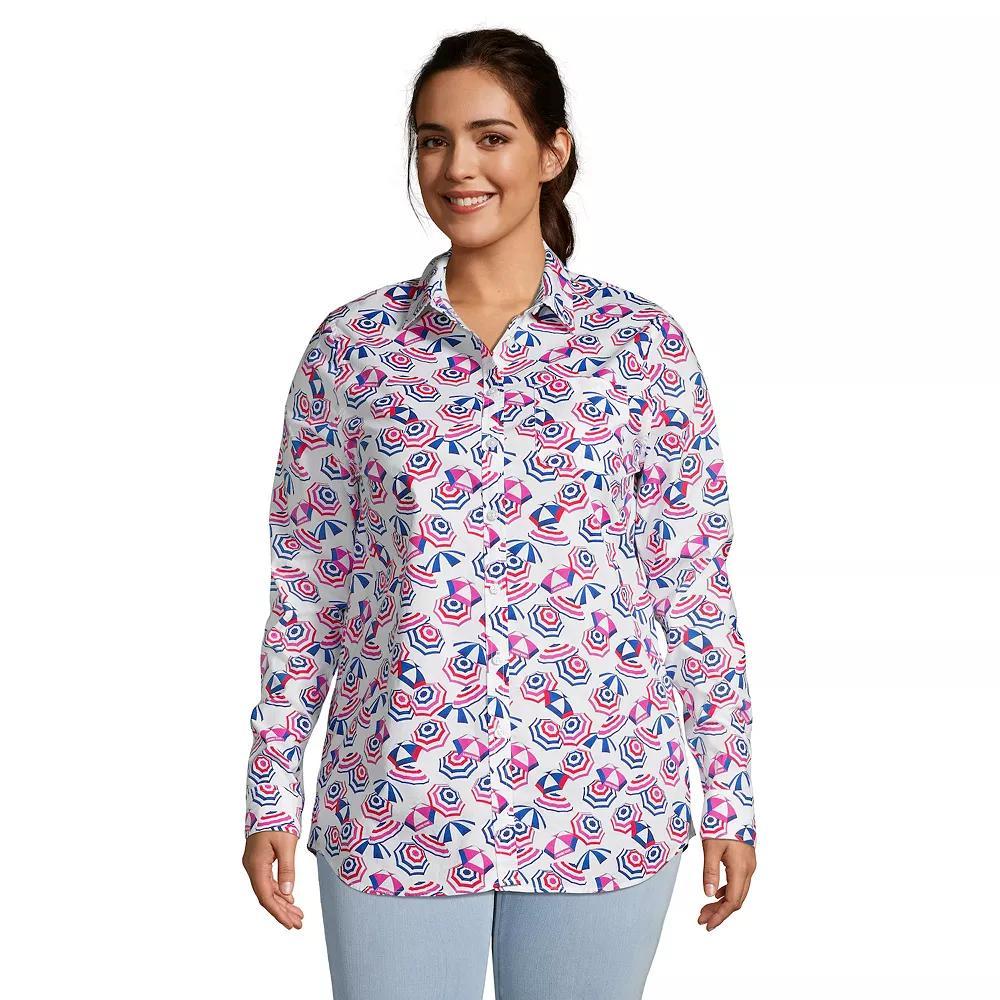 Plus Size Lands' End Roll-Tab Poplin Boyfriend Tunic Shirt, Women's, Size: 2XL, White Beach Umbrella Product Image