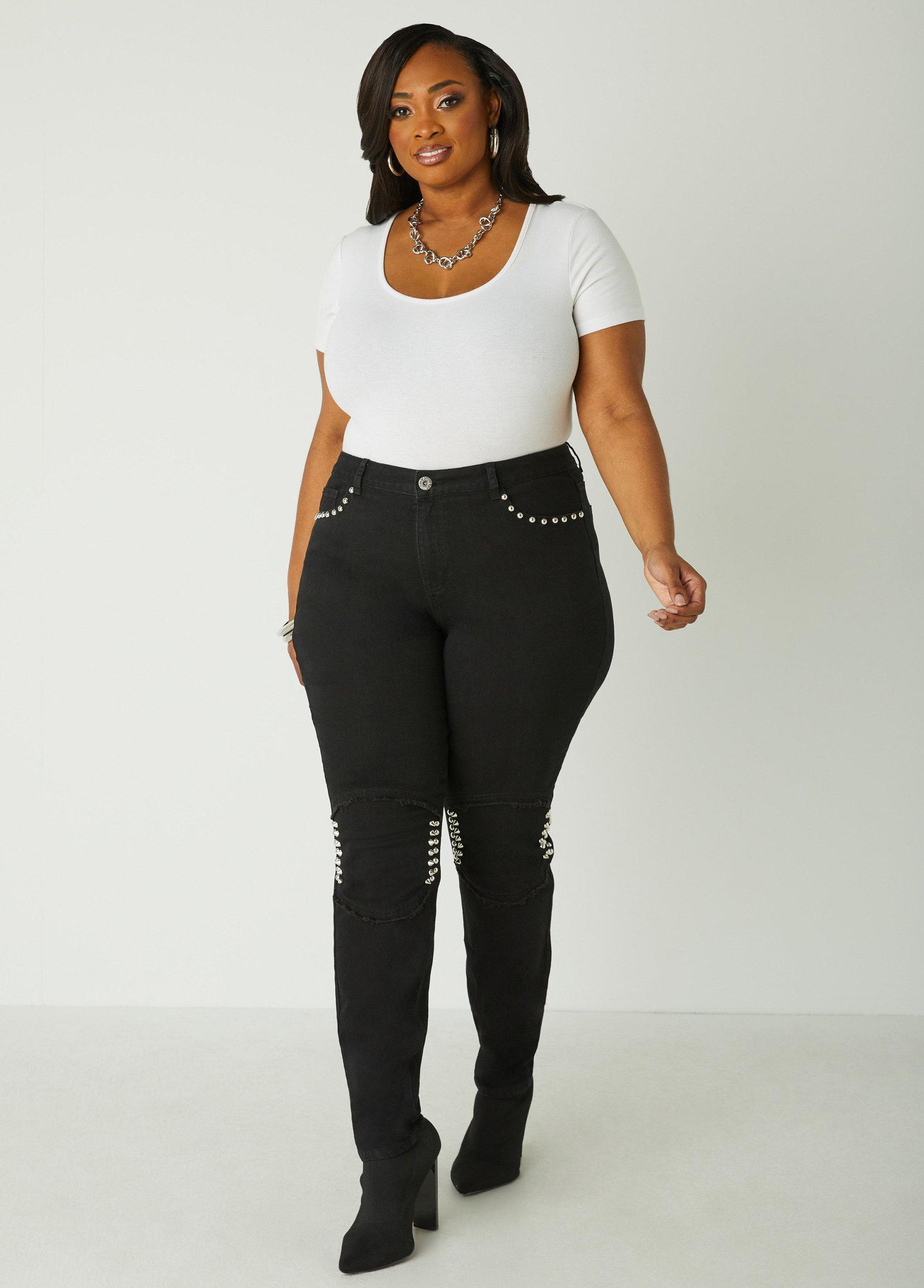 Studded Mid Rise Skinny Jeans Product Image