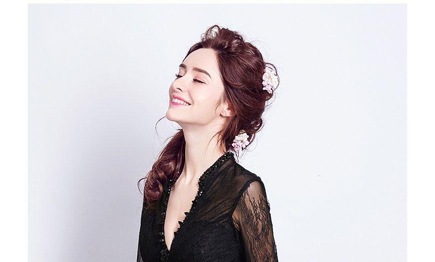 Short-Sleeve Lace A-Line Evening Gown Product Image
