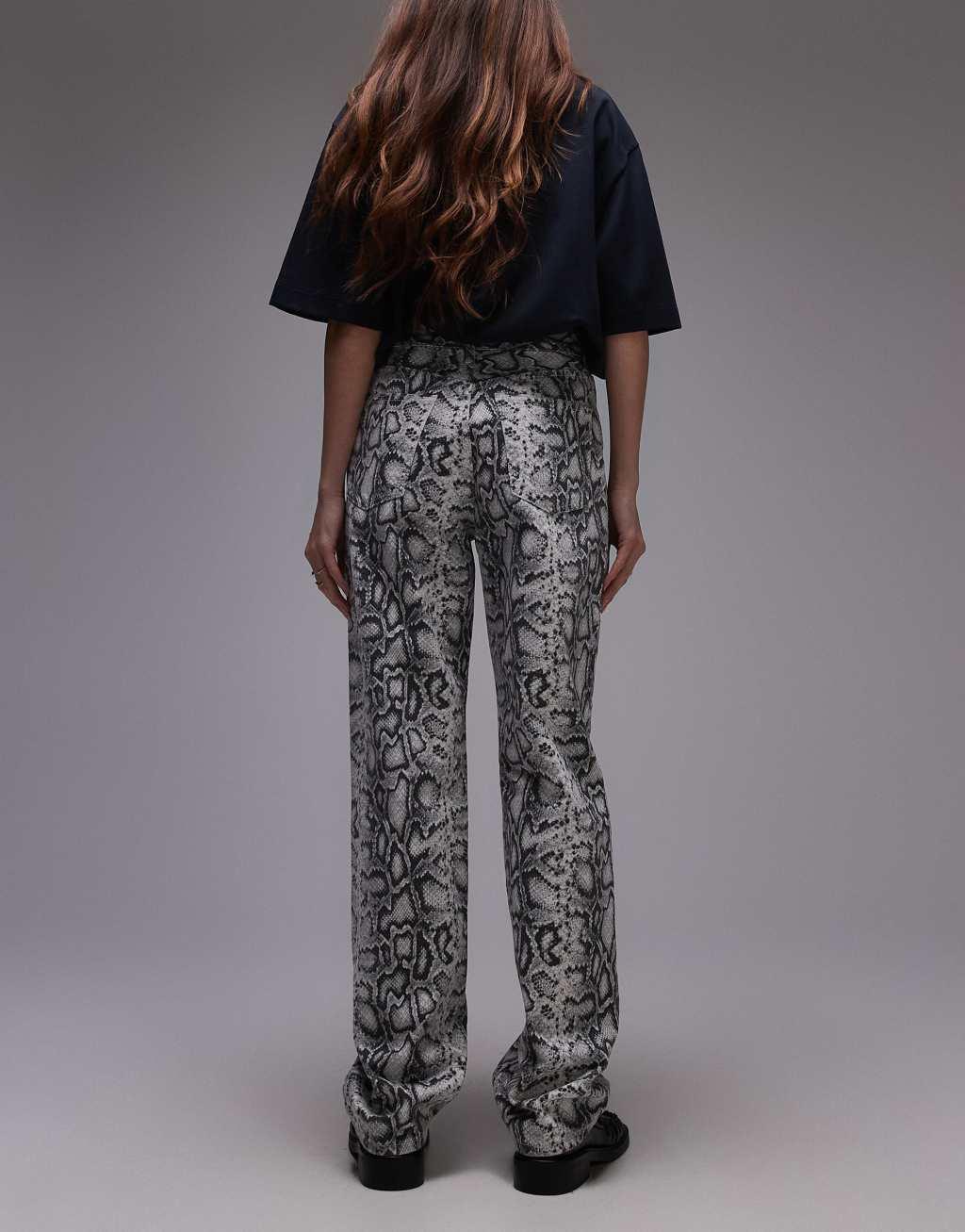 Topshop Kort high rise straight jeans in snake print Product Image