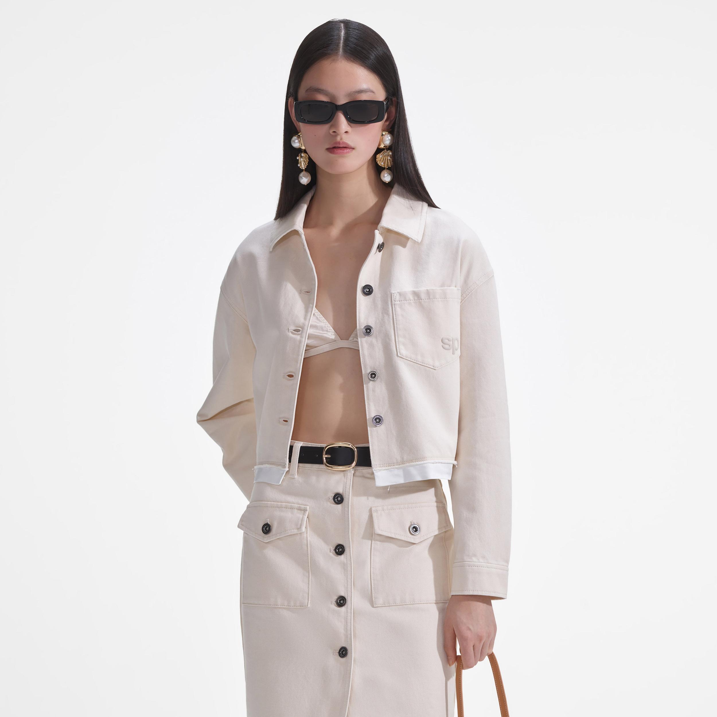 Cream Denim Midi Skirt Product Image