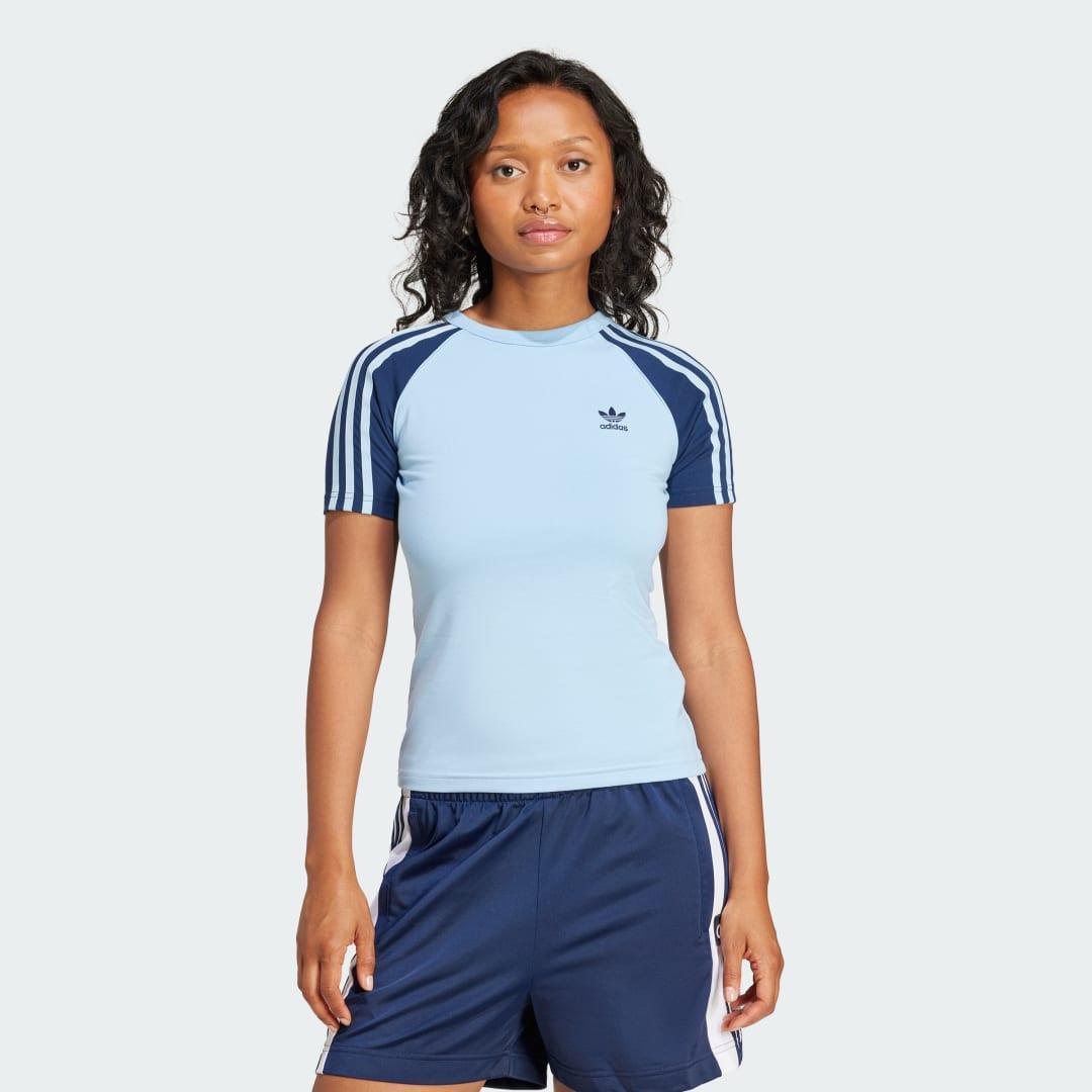 adidas Adicolor 3-Stripes Raglan Slim Tee Glow Pink L Womens Product Image