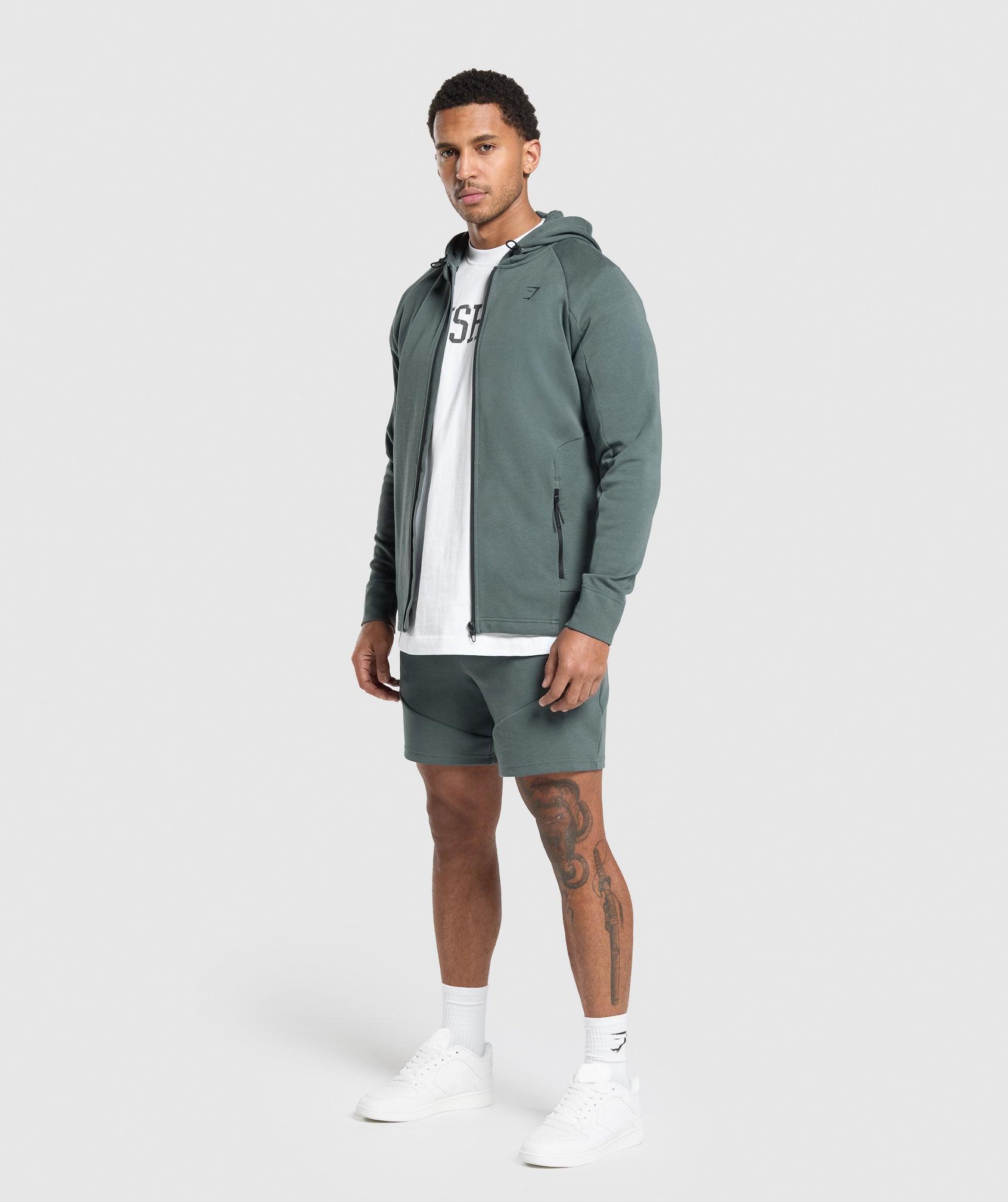 Gymshark Interlock Tech Zip Up Hoodie - Slate Teal Male Product Image