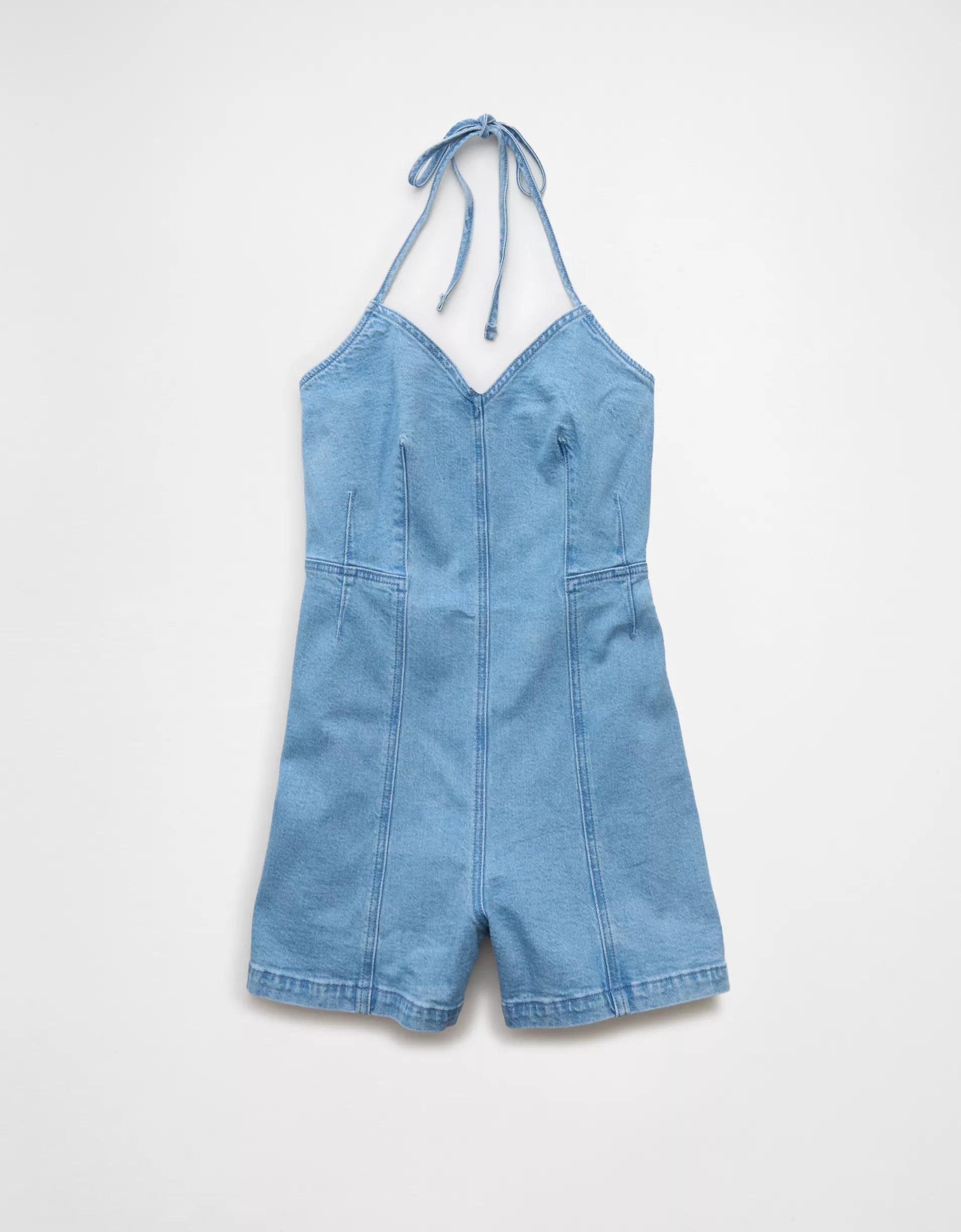 AE Halter Denim Romper Product Image