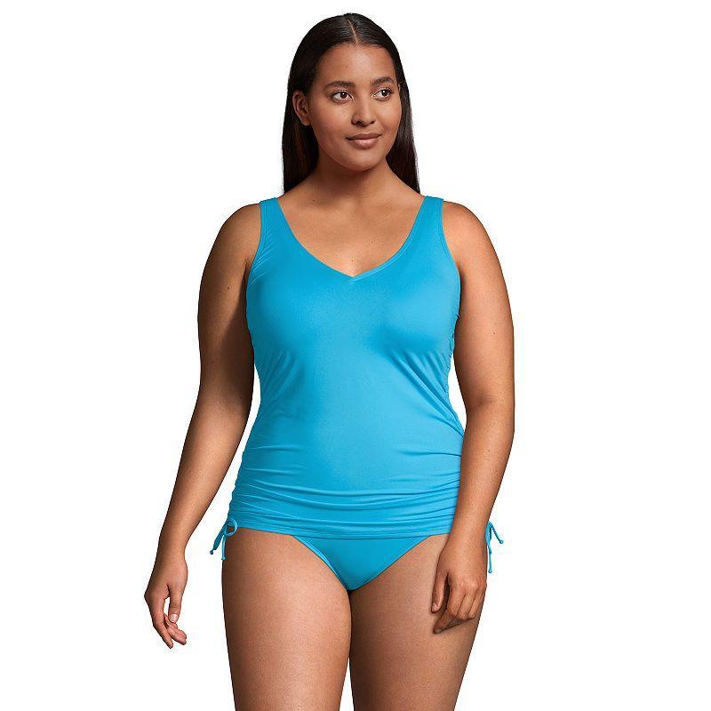 Womens Lands End Ruched UPF 50 Underwire DD-Cup Tankini Swim Top Deep Blue Product Image