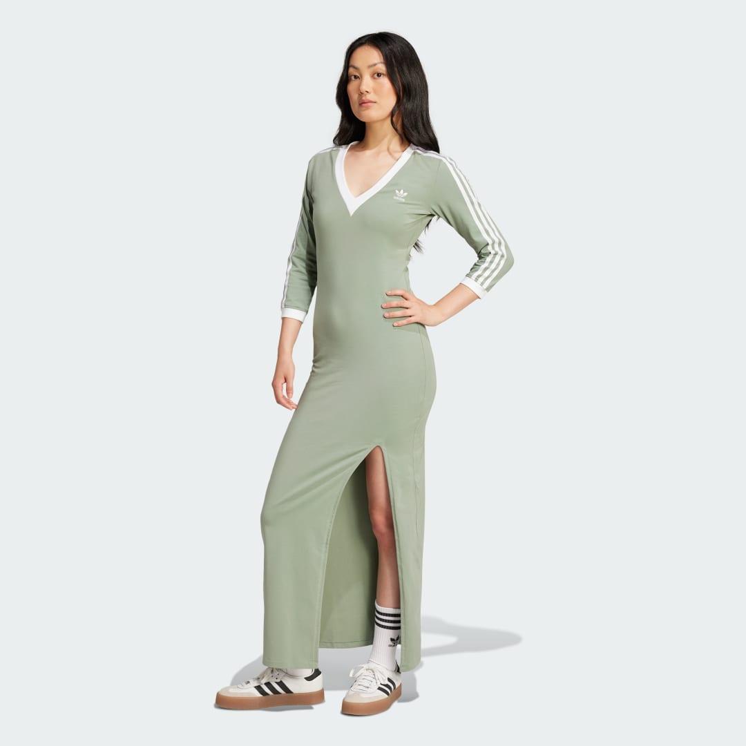 adidas Adicolor Classics 3-Stripes Maxi Dress Light Orchid 2XS Womens Product Image