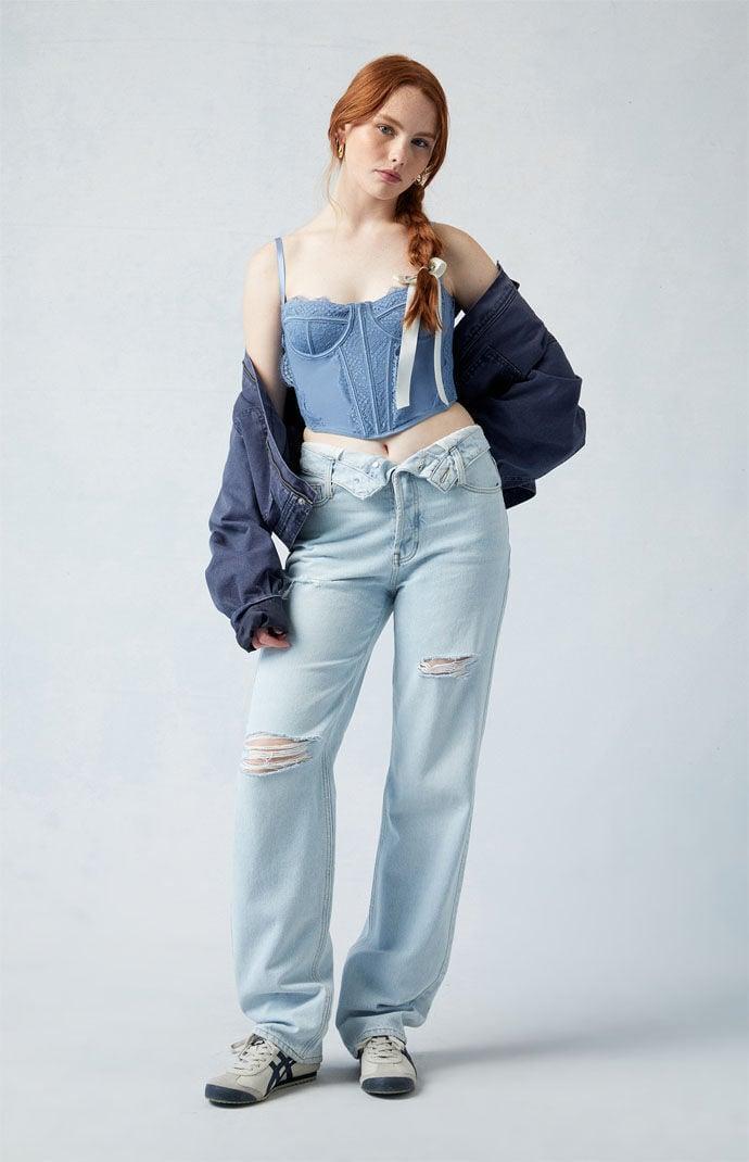 Women's Eco Light Indigo Fold-Over Ripped '90s Boyfriend Jeans Product Image