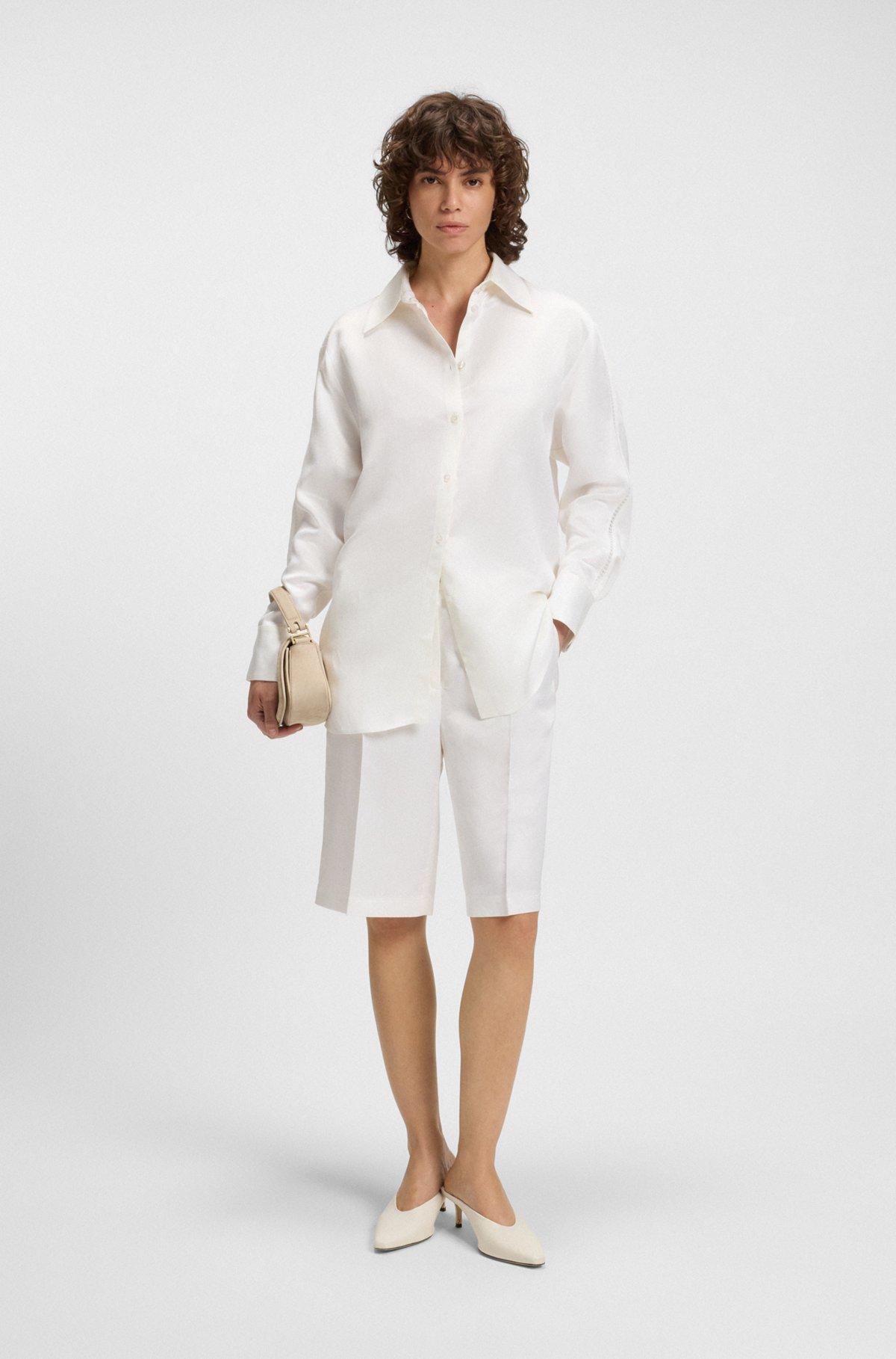 BOSS - Tailored blouse with crochet-effect trims - White Product Image
