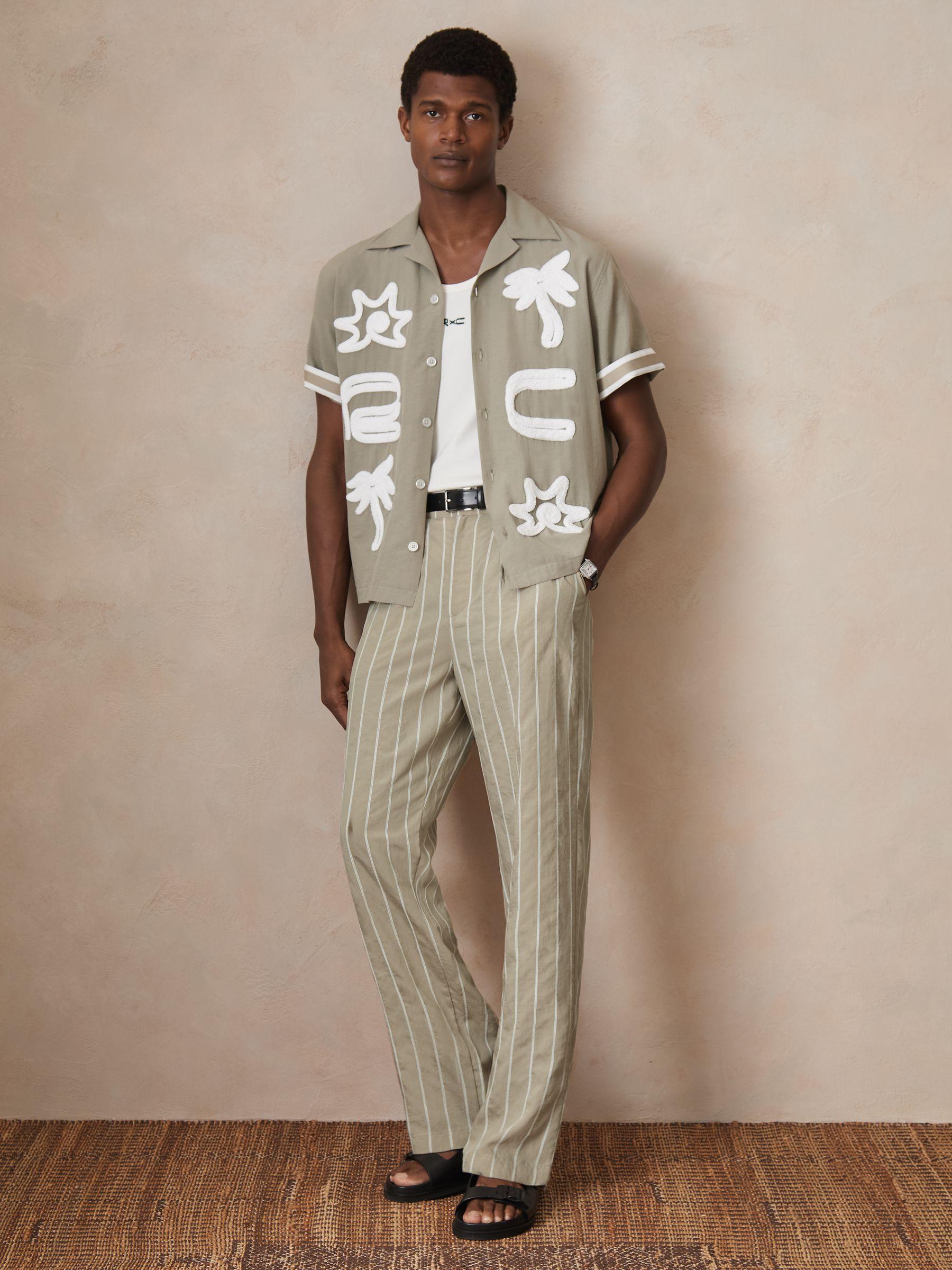 Reiss | Ché Pinstripe Wide-Leg Trousers in Stone Product Image