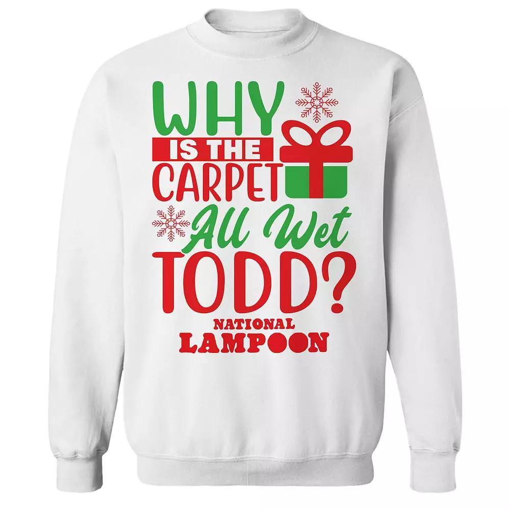 Men's Why Is The Carpet All Wet National Lampoon's Christmas Vacation Graphic Fleece Crew Sweatshirt, Size: Medium, White Product Image