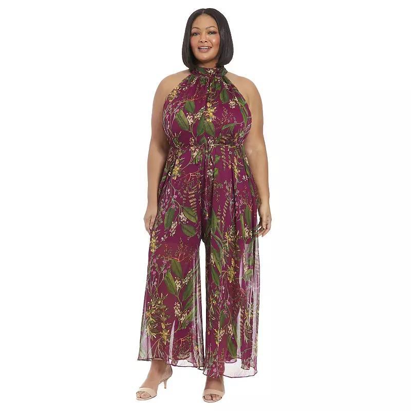 Plus Size London Times Ruched Collar Halter Neck Wide Leg Jumpsuit, Women's, Size: 18 W, Black Product Image