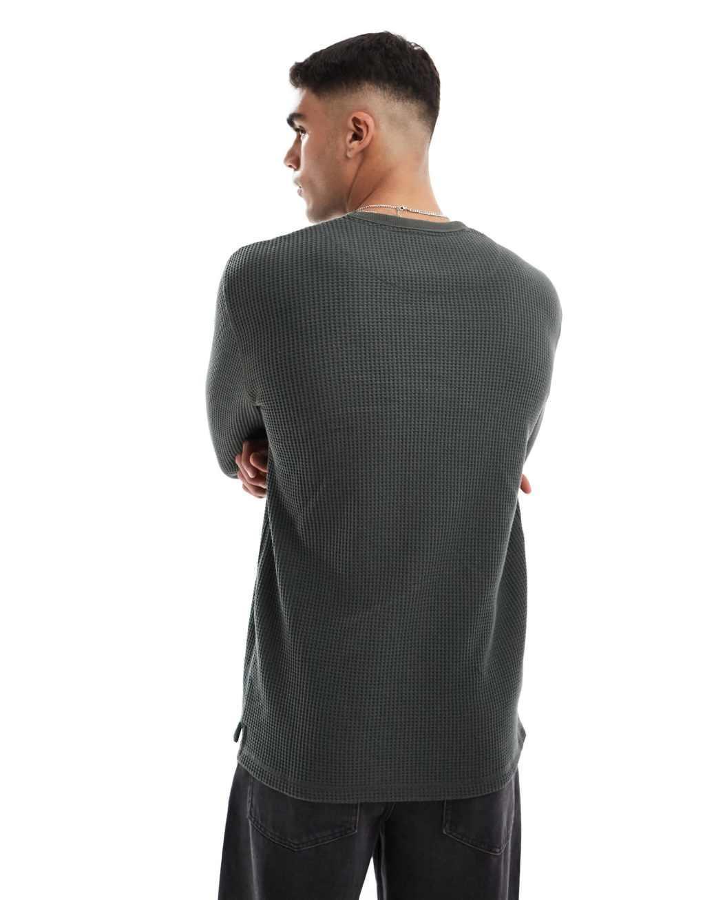 Cotton On chunky waffle knit long sleeve t-shirt in green Product Image