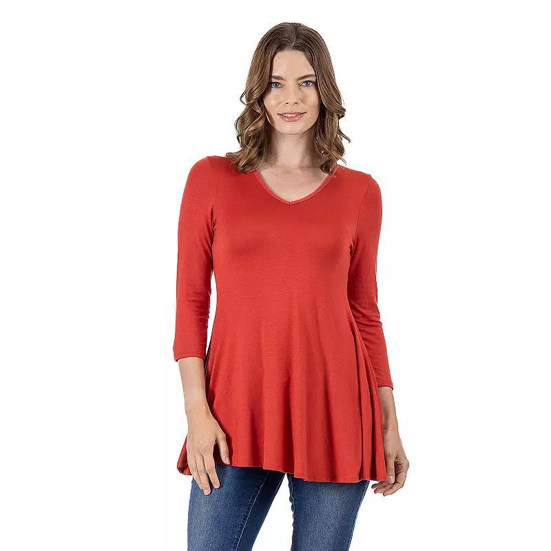 Women's 24Seven Comfort Apparel V Neck Tunic Top, Size: Large, Penny Product Image