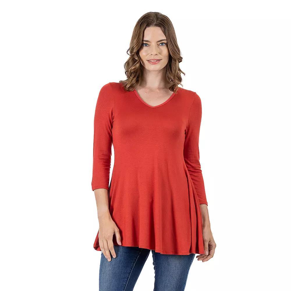 Women's 24Seven Comfort Apparel V Neck Tunic Top, Size: Large, Penny Product Image