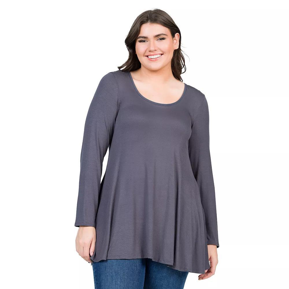 Plus Size 24Seven Comfort Apparel Poised Long Sleeve Swing Tunic Top, Womens Product Image