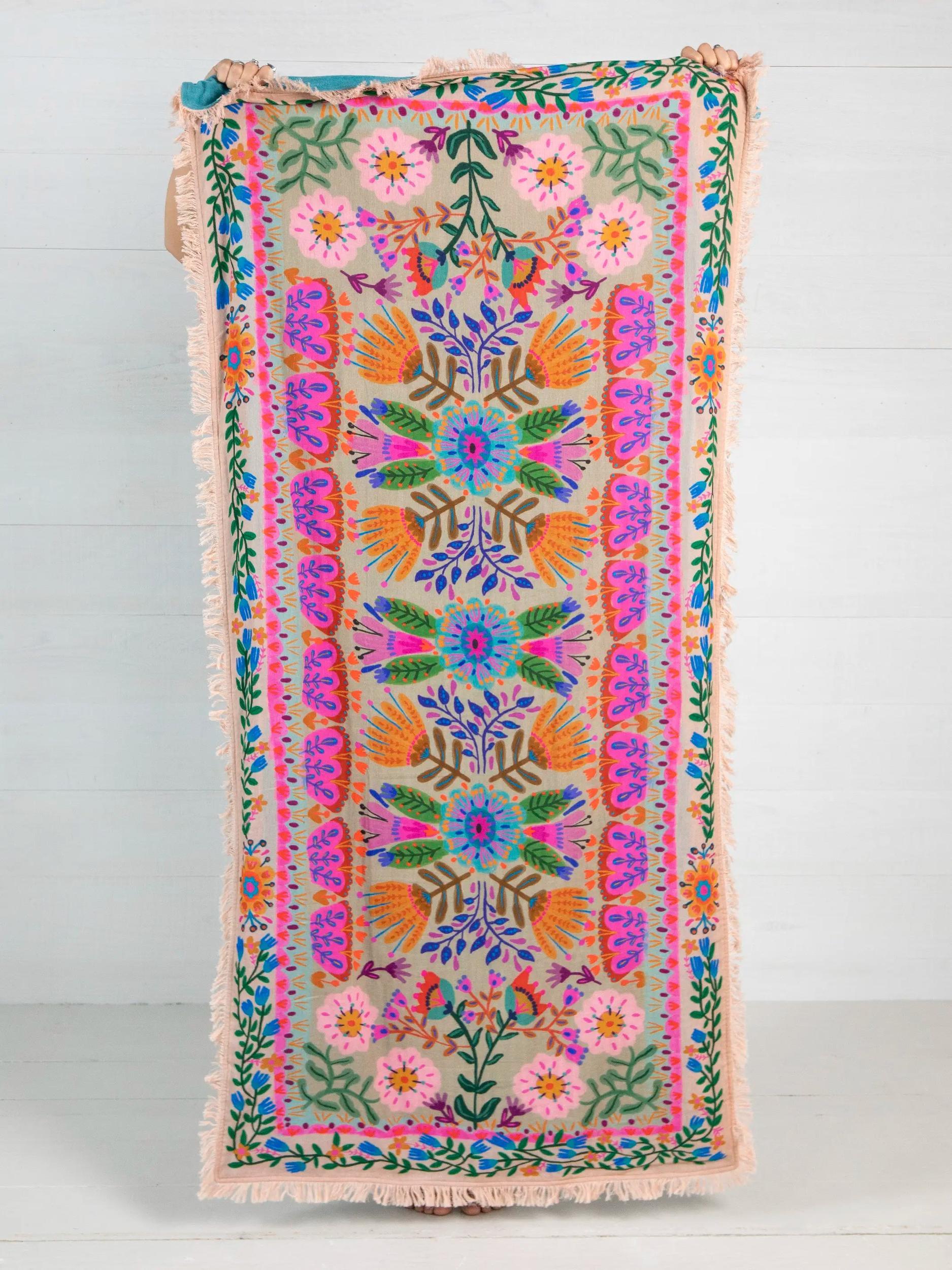 Shabana Beach Towel - Cream Folk Flower Product Image