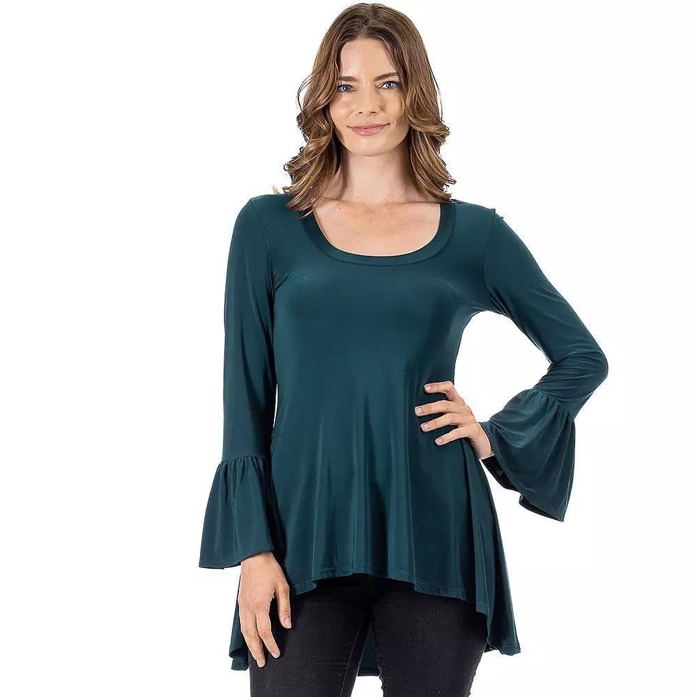 Women's 24Seven Comfort Apparel Long Bell Sleeve High-Low Tunic Top, Size: XL, Hunter Product Image